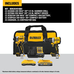 DeWalt DCK251E1QQ1 20V XR Lithium-Ion Cordless 2-Tool Combo Kit with 4.0 Ah and 1.7 Ah Batteries and Charger - image 2