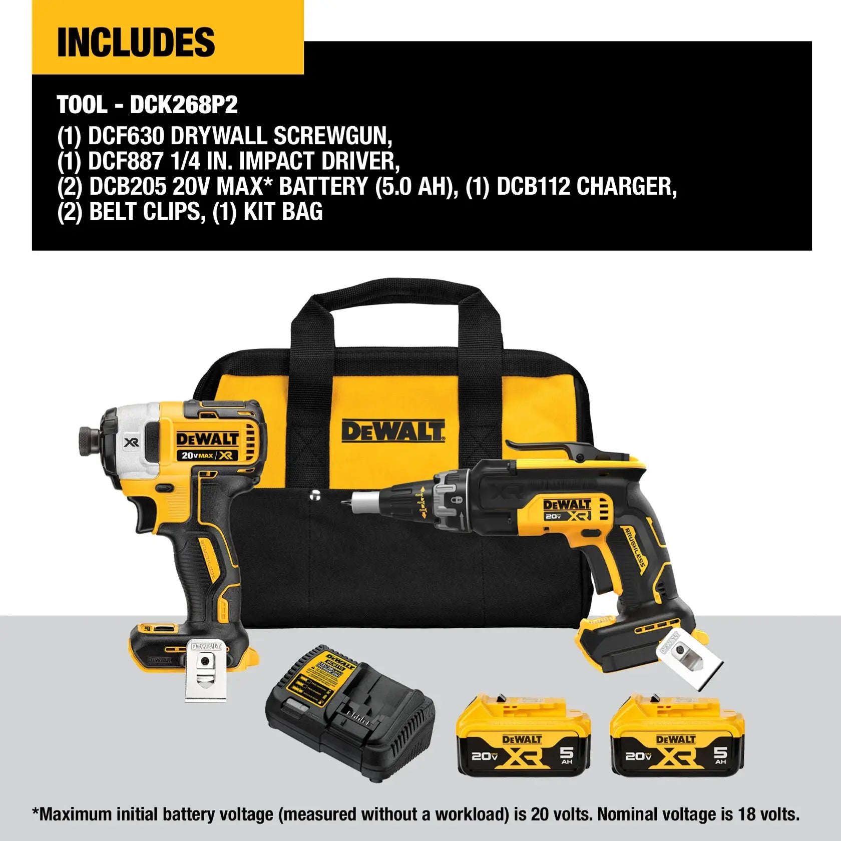 DeWalt DCK268P2 20V MAX Lithium-Ion Cordless Brushless Screwgun and Impact Combo Kit (2-Tool) with (2) 5.0Ah Batteries, Charger and Bag - image 2