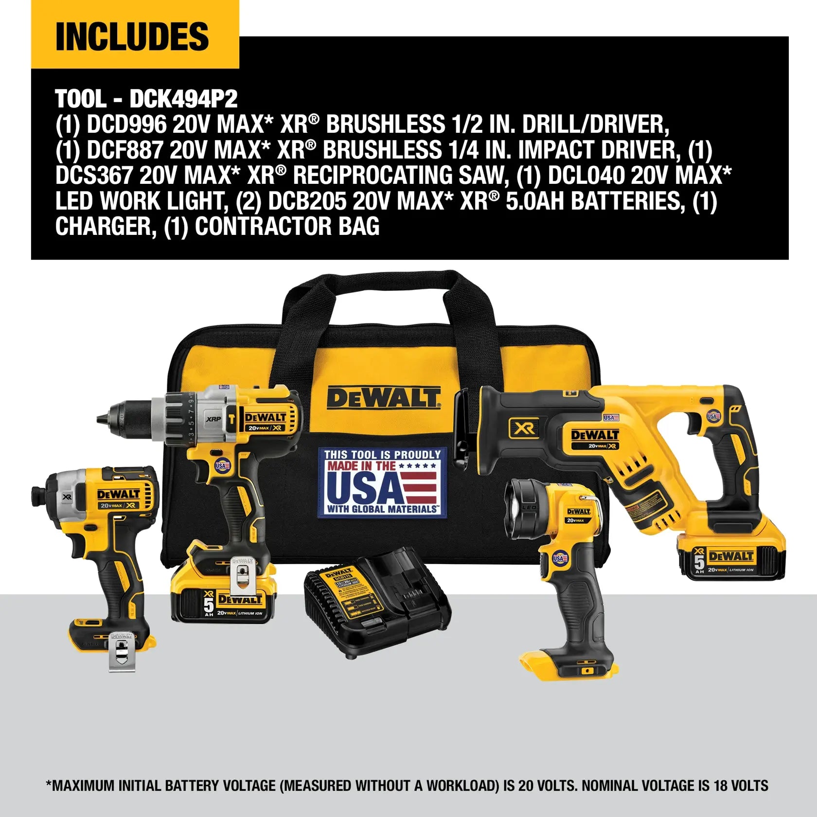 DeWalt DCK494P2 20V MAX XR Brushless Premium 4-Tool Kit (5.0Ah) - image 3
