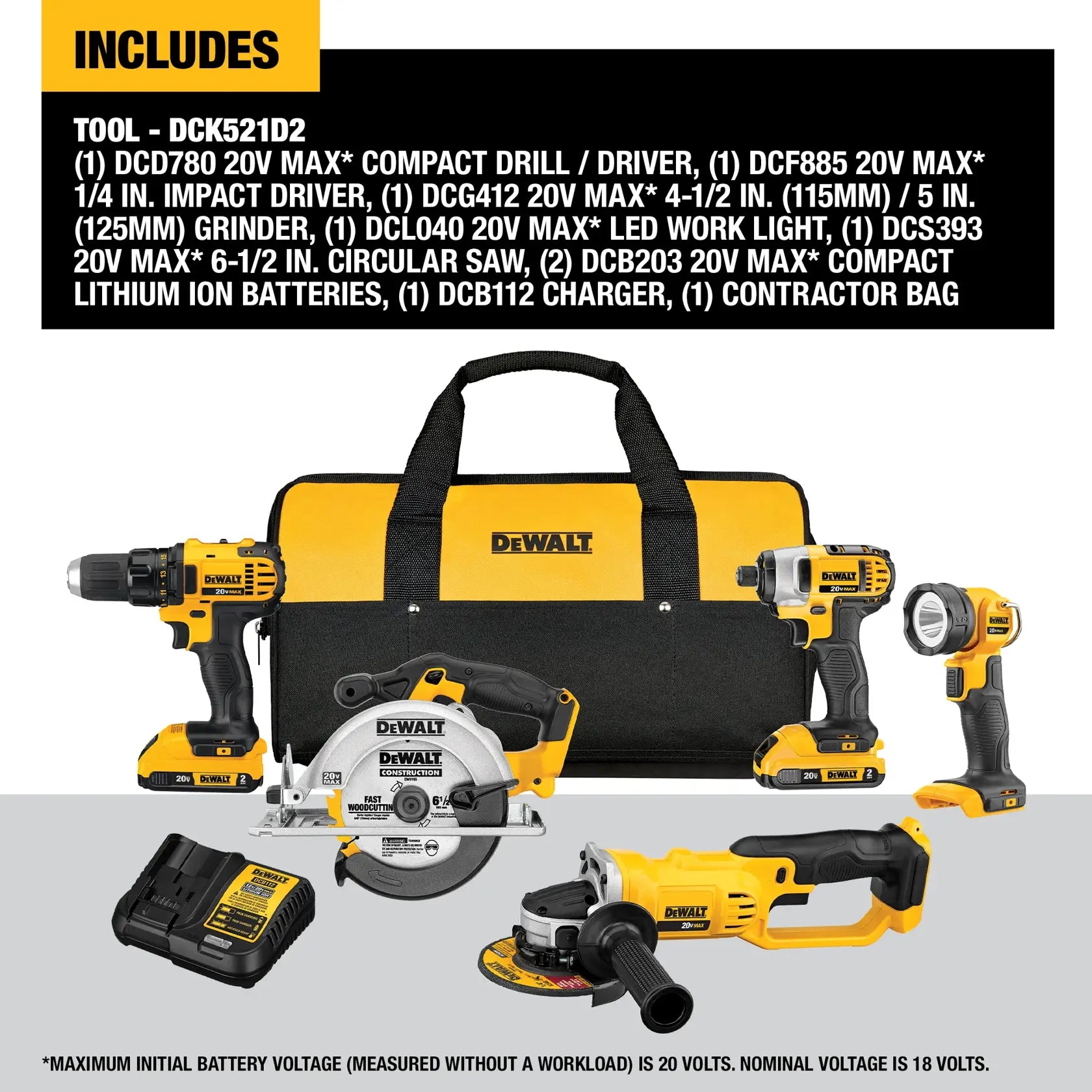 DeWalt DCK521D2 20V MAX Compact Cordless 5-tool Combo Kit - image 2