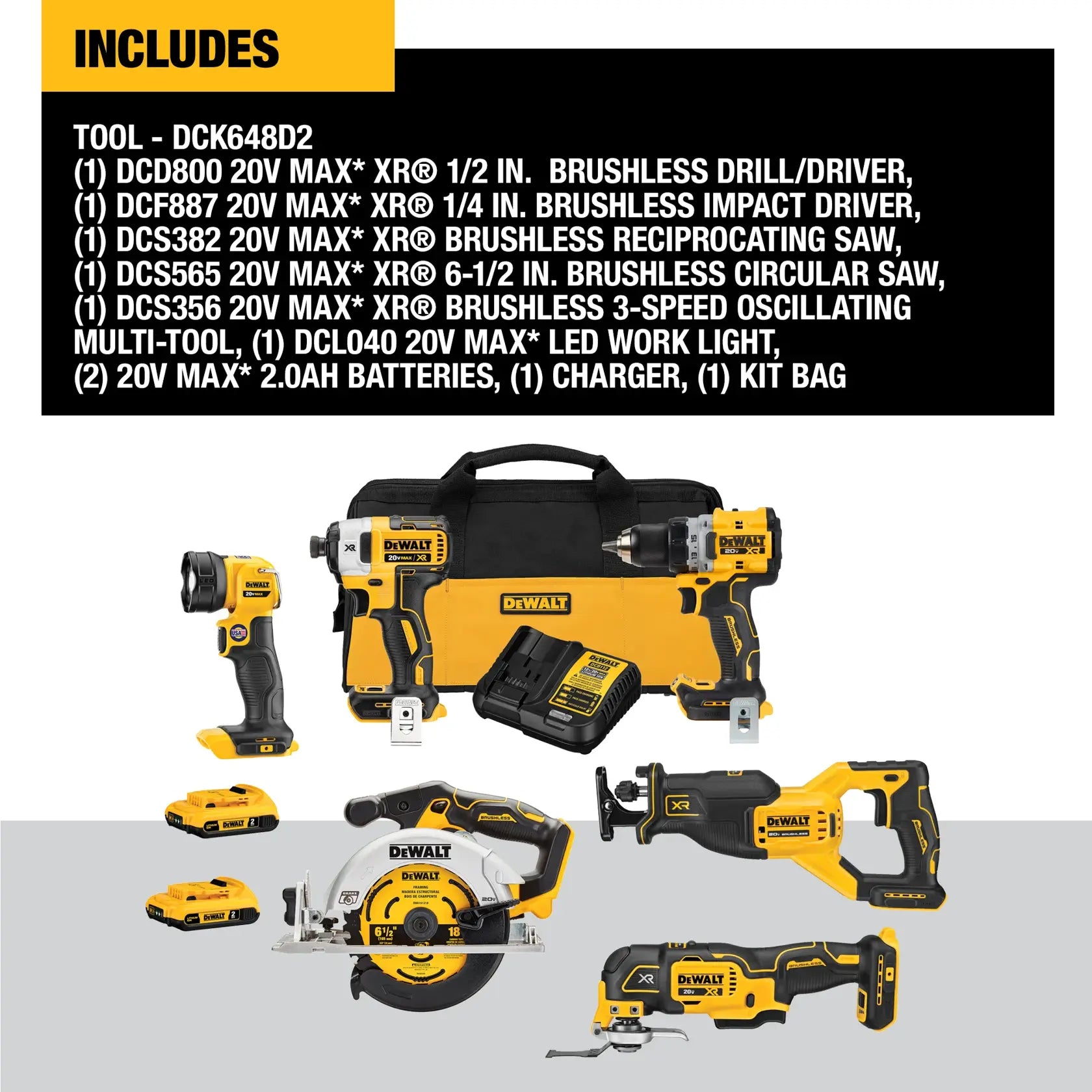 DeWalt DCK648D2 20V MAX XR 6-Tool Brushless Cordless Combo Kit - image 2