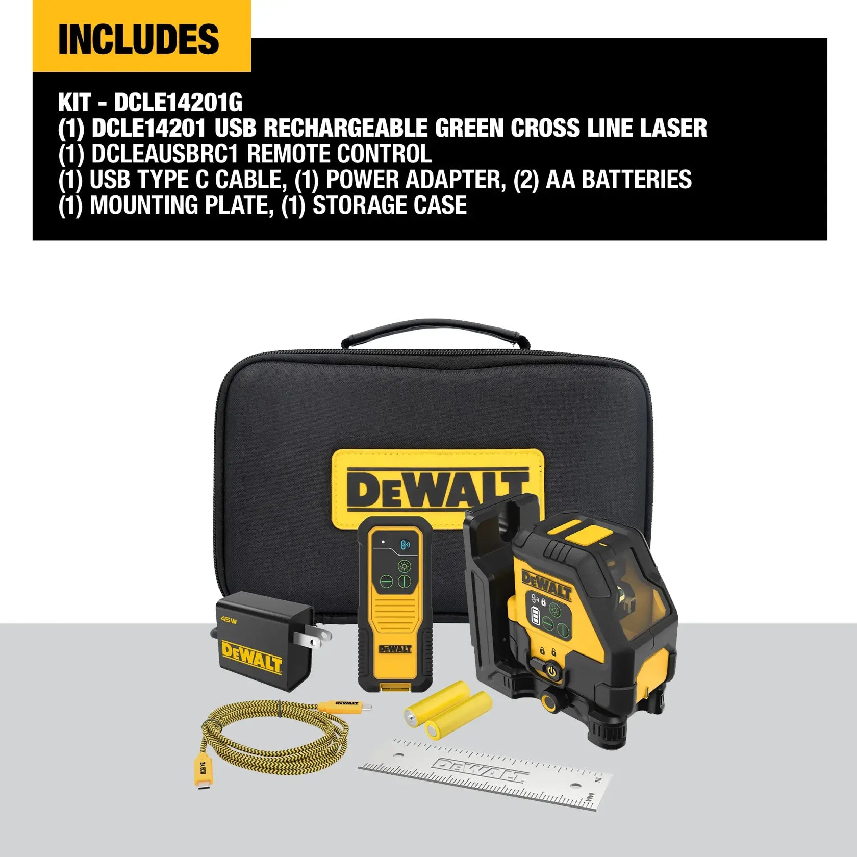 DeWalt DCLE14201G USB Rechargeable Green Cross Line Laser Kit - image 4
