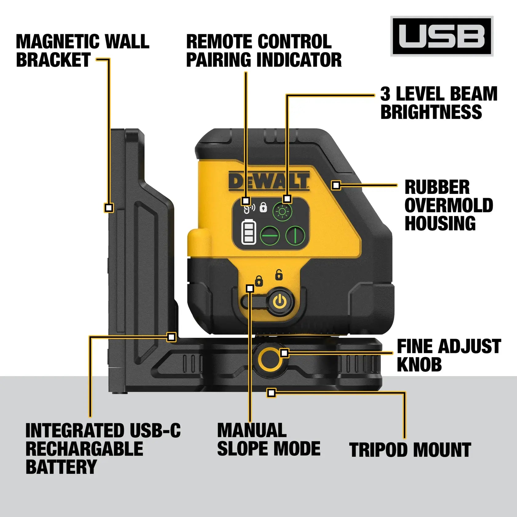 DeWalt DCLE14201G USB Rechargeable Green Cross Line Laser Kit - image 5