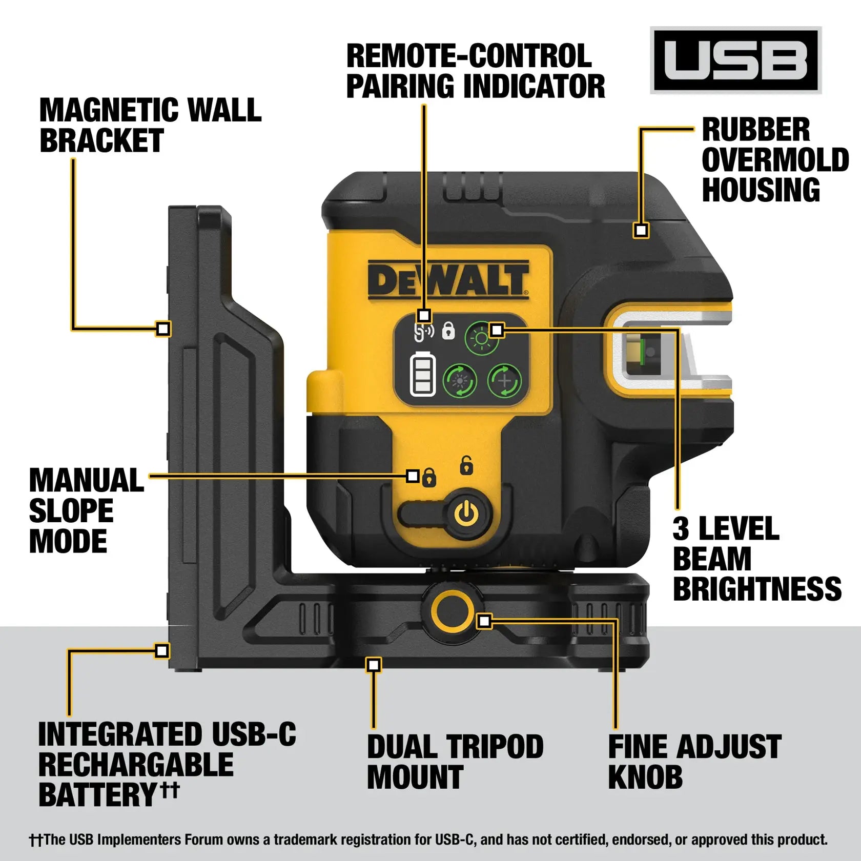 DeWalt DCLE14251GB USB Green 5-Spot & Crossline Laser Base Kit - image 2
