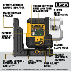 DeWalt DCLE14301GB 3X180° USB Rechargeable Green Line Laser Base Kit - image 2