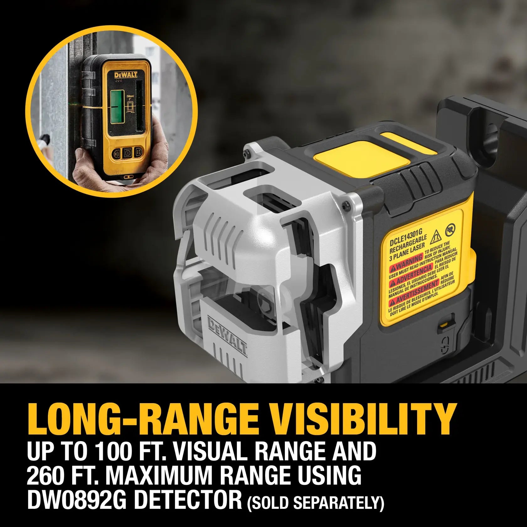 DeWalt DCLE14301GB 3X180° USB Rechargeable Green Line Laser Base Kit - image 4
