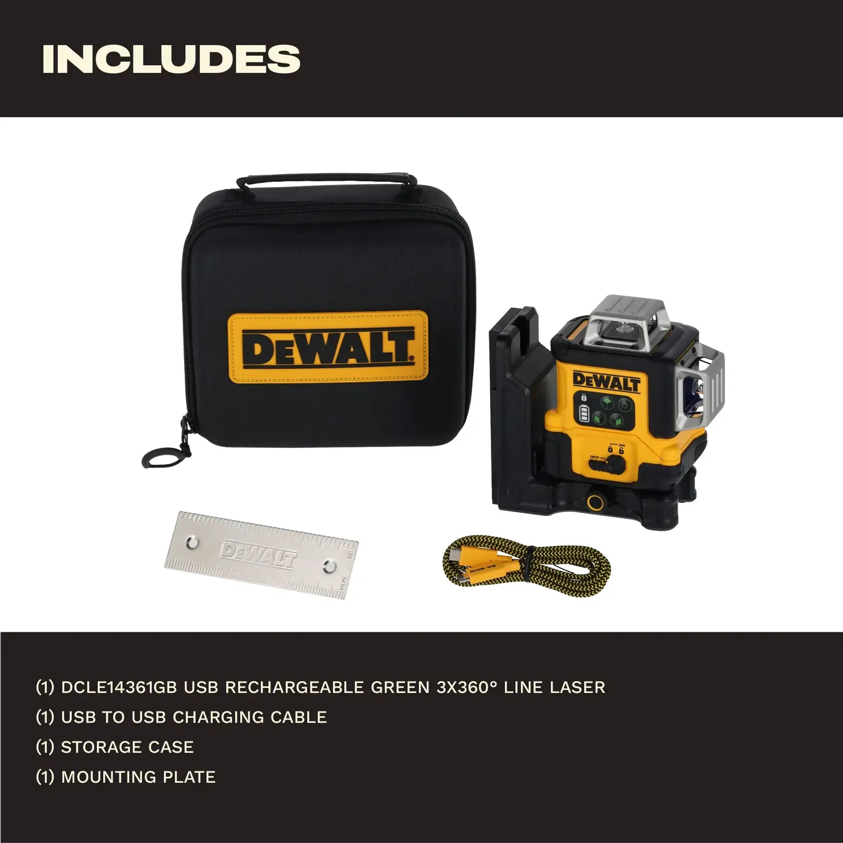 DeWalt DCLE14361GB USB Rechargeable 3x360° Green Line Laser - image 4