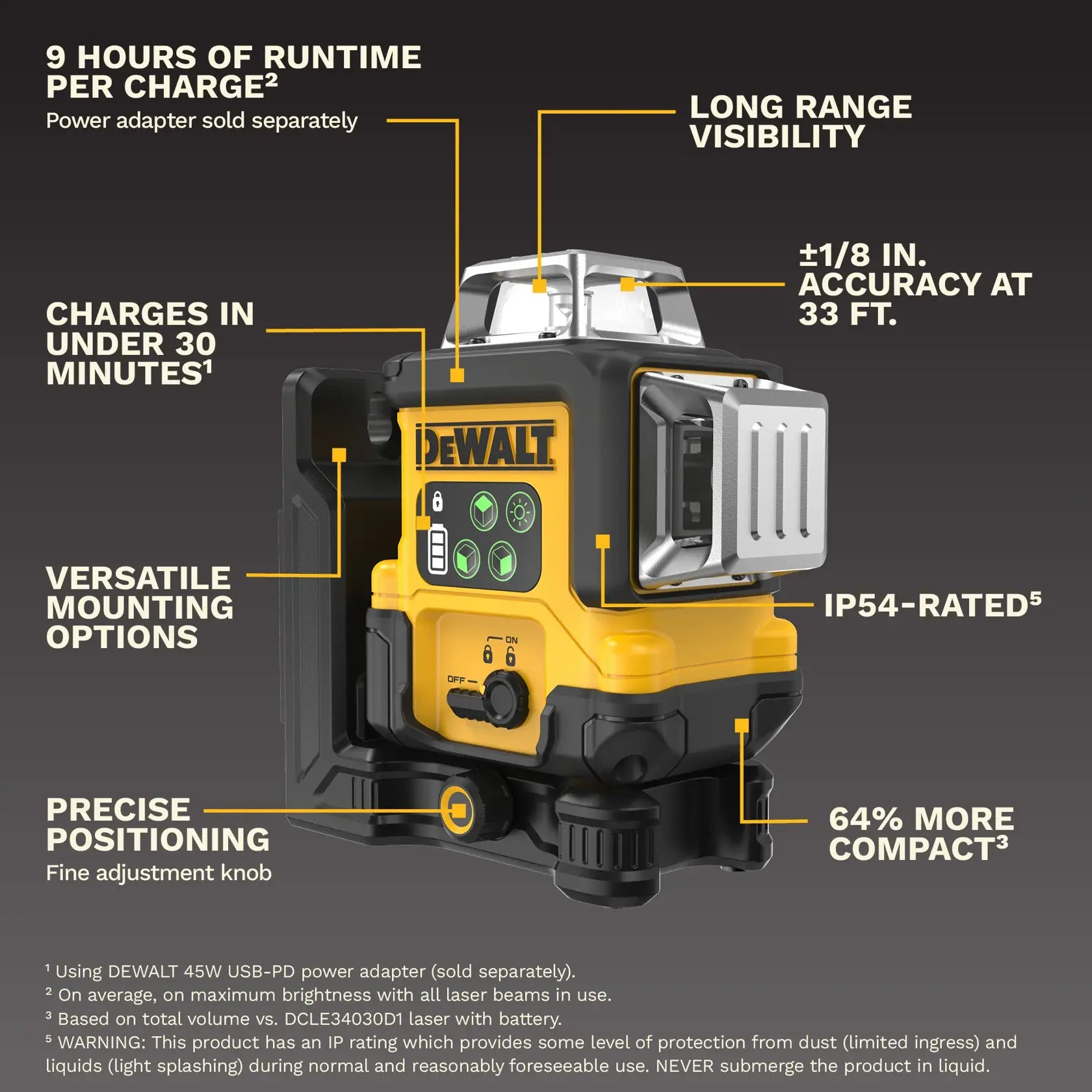 DeWalt DCLE14361GB USB Rechargeable 3x360° Green Line Laser - image 5