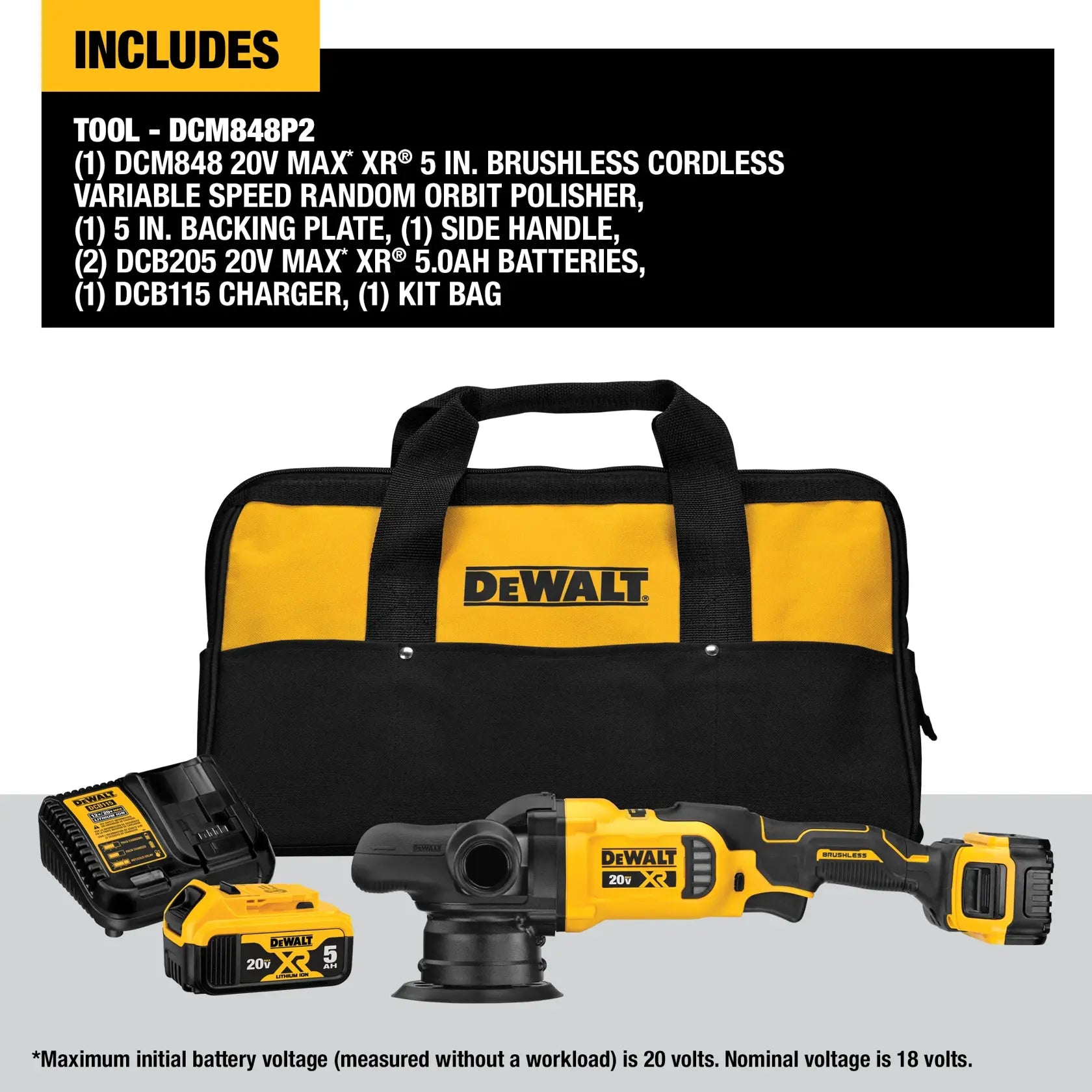 DeWalt DCM848P2 20V MAX XR 5-in Cordless Variable-Speed Random Orbit Polisher Kit - image 4