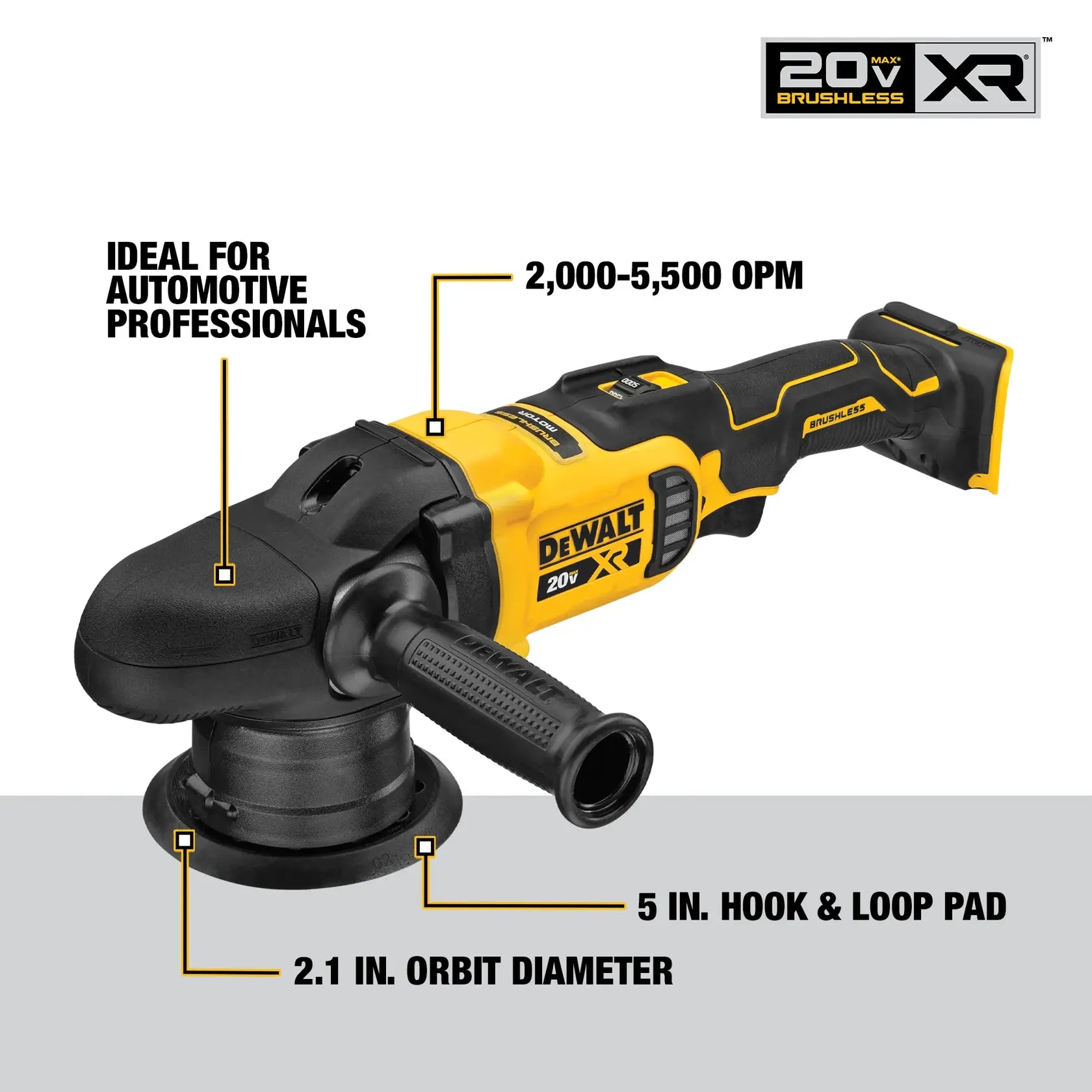 DeWalt DCM848P2 20V MAX XR 5-in Cordless Variable-Speed Random Orbit Polisher Kit - image 5