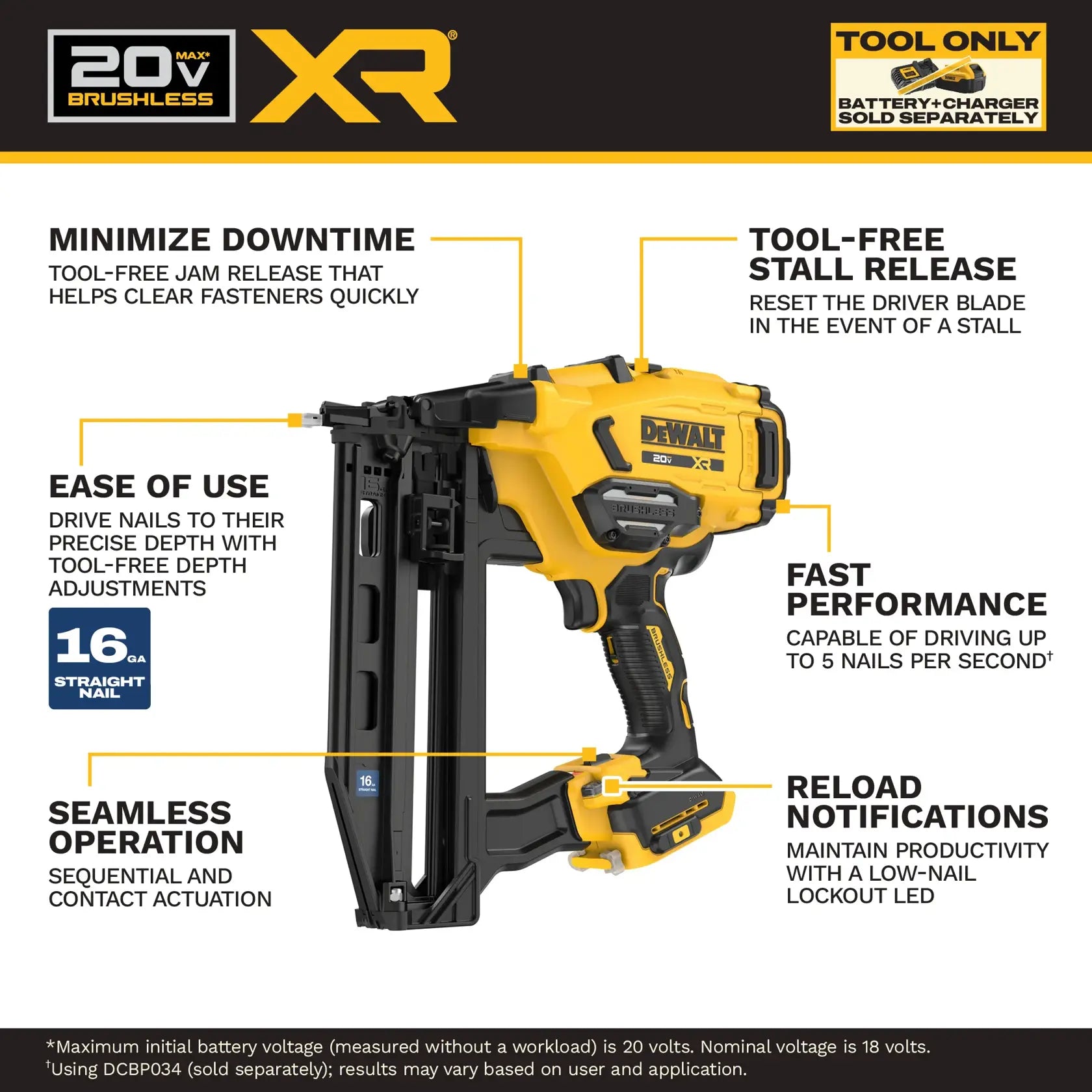 DeWalt DCN220B 20V MAX XR Cordless 16GA Straight Finish Nailer (Tool Only) - image 5
