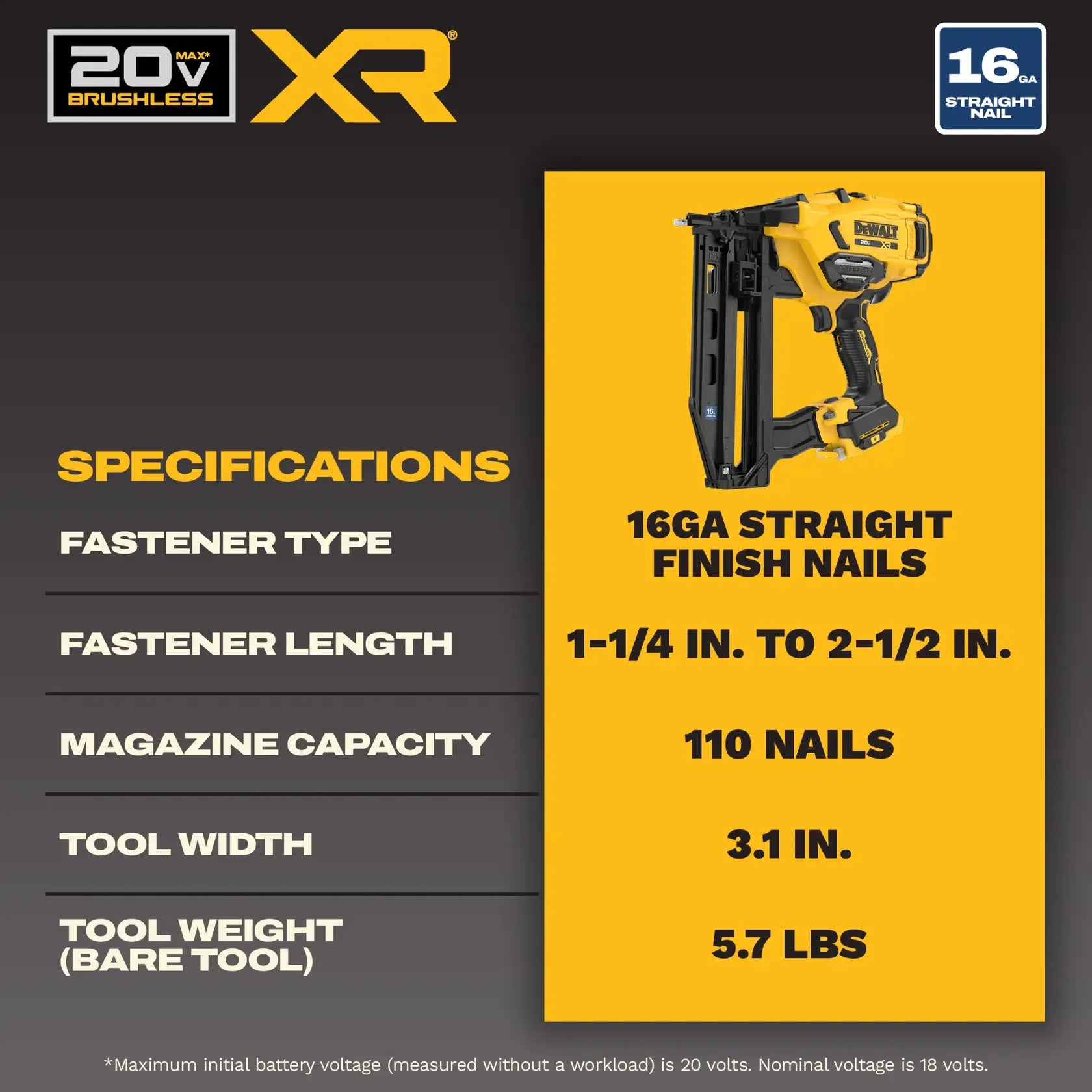 DeWalt DCN220B 20V MAX XR Cordless 16GA Straight Finish Nailer (Tool Only) - image 6
