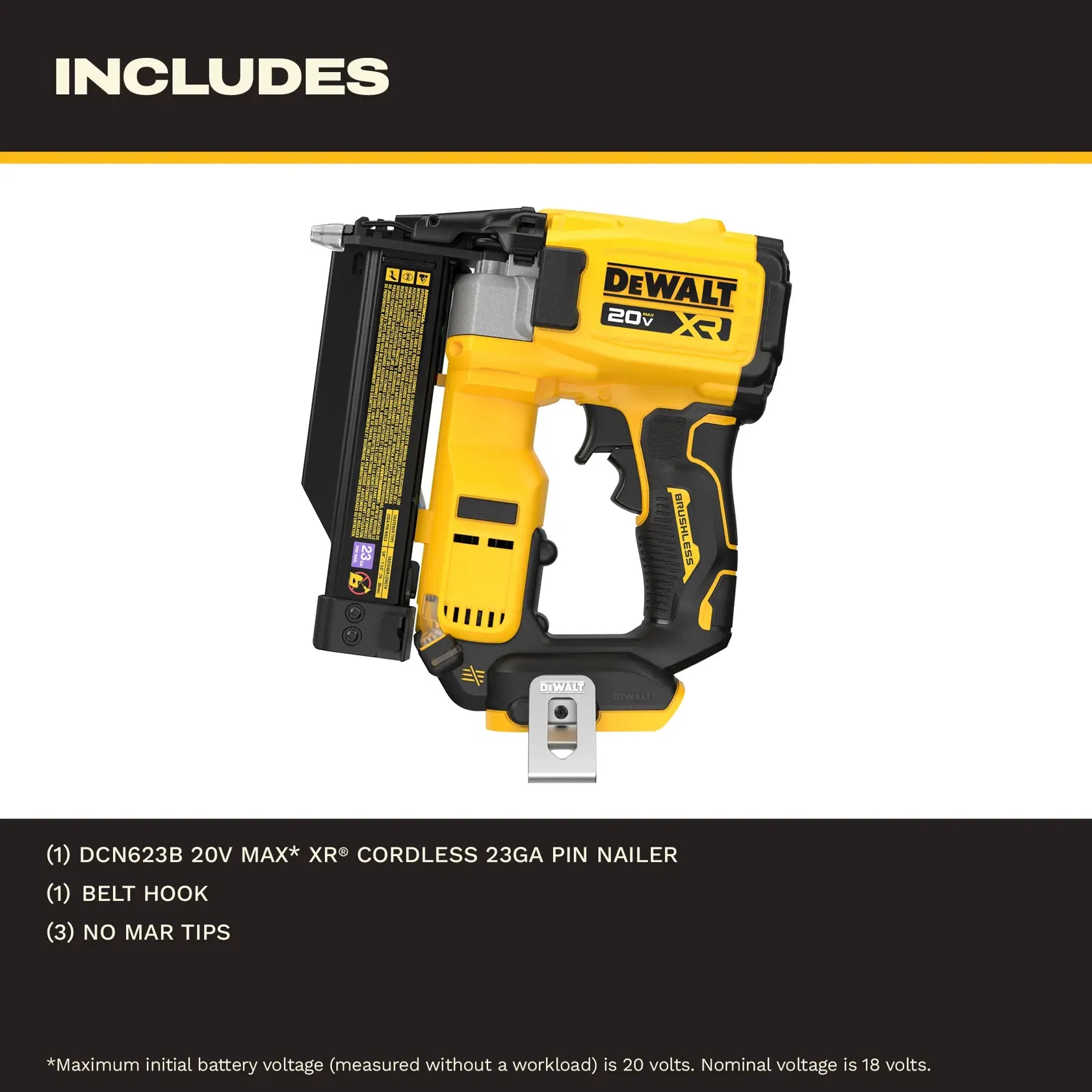 DeWalt DCN623B 20V MAX XR(R) Brushless Cordless 23ga Pin Nailer (Tool Only) - image 4