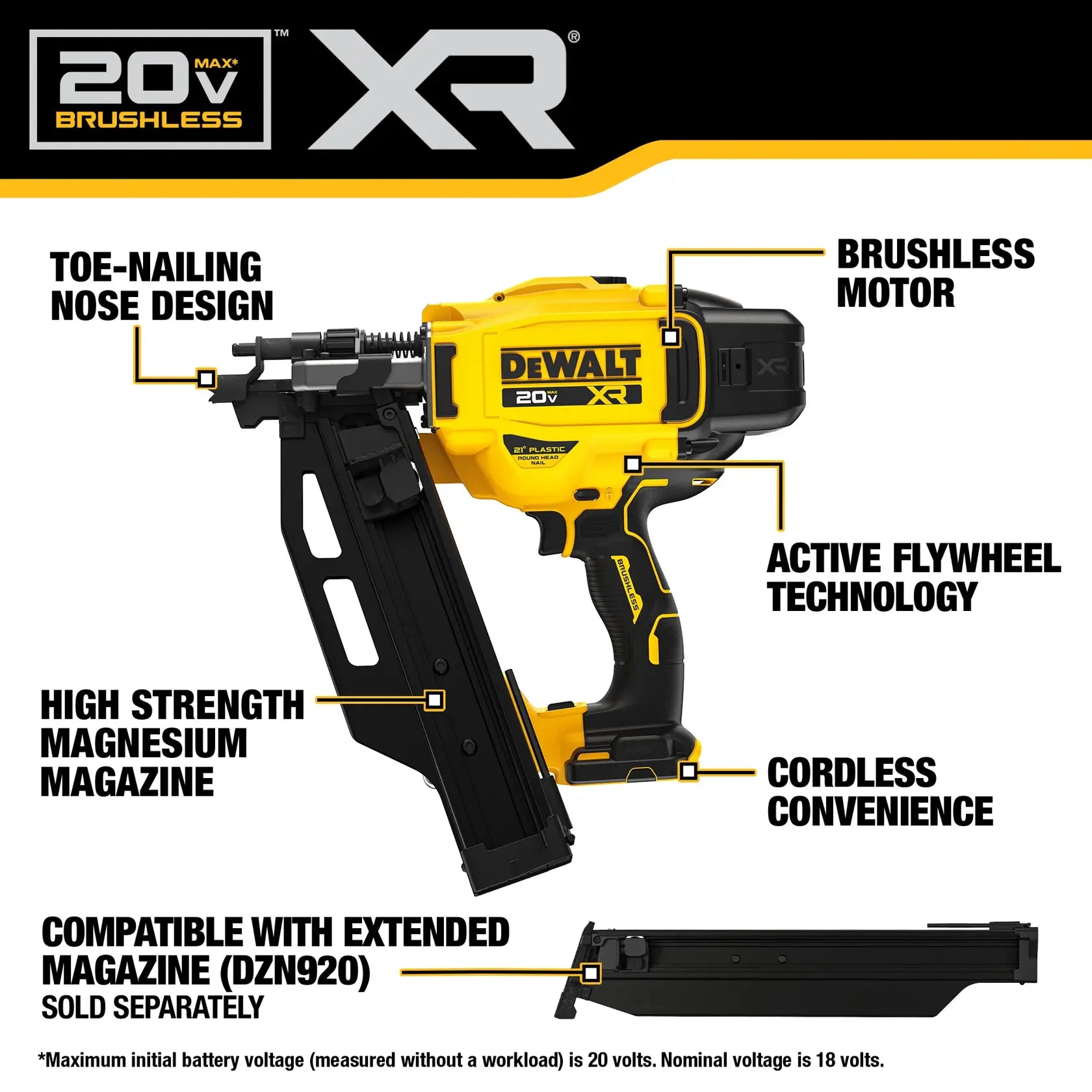DeWalt DCN920B 20V MAX XR Brushless Cordless 21° Plastic Collated Framing Nailer (Tool Only) - image 5