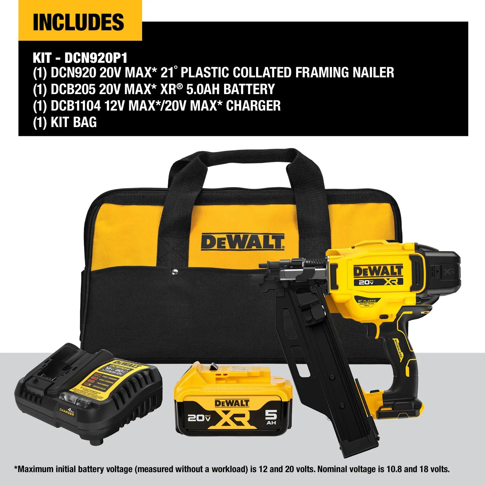 DeWalt DCN920P1 20V MAX XR Brushless Cordless 21° Plastic Collated Framing Nailer Kit - image 5