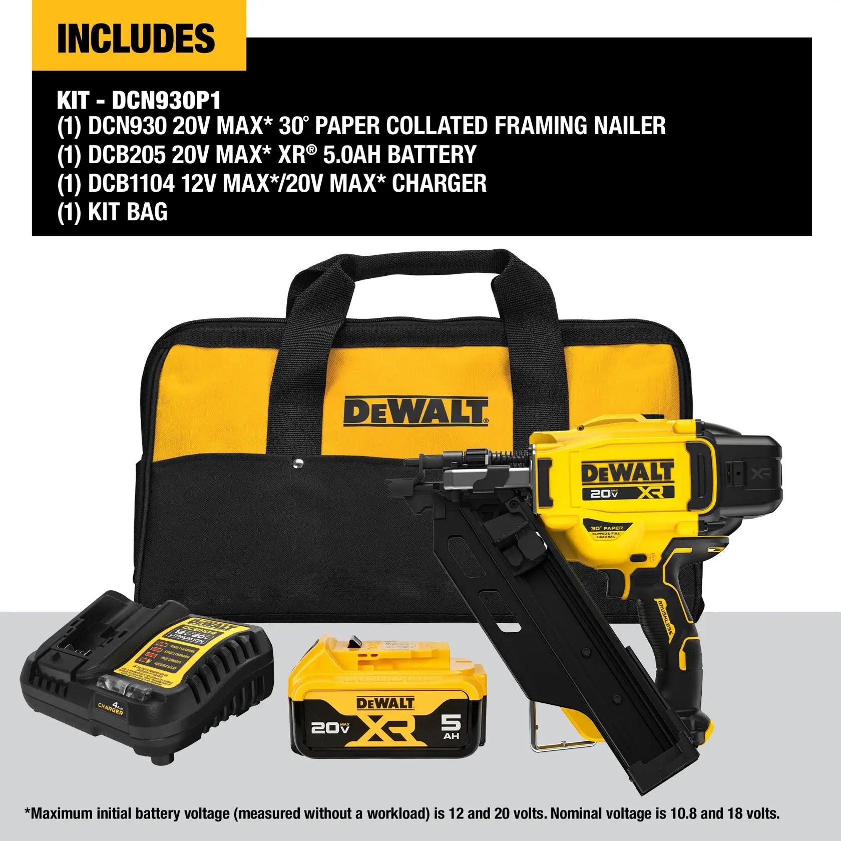 DeWalt DCN930P1 20V MAX Brushless Cordless 30° Paper Tape Framing Nailer Kit - image 5