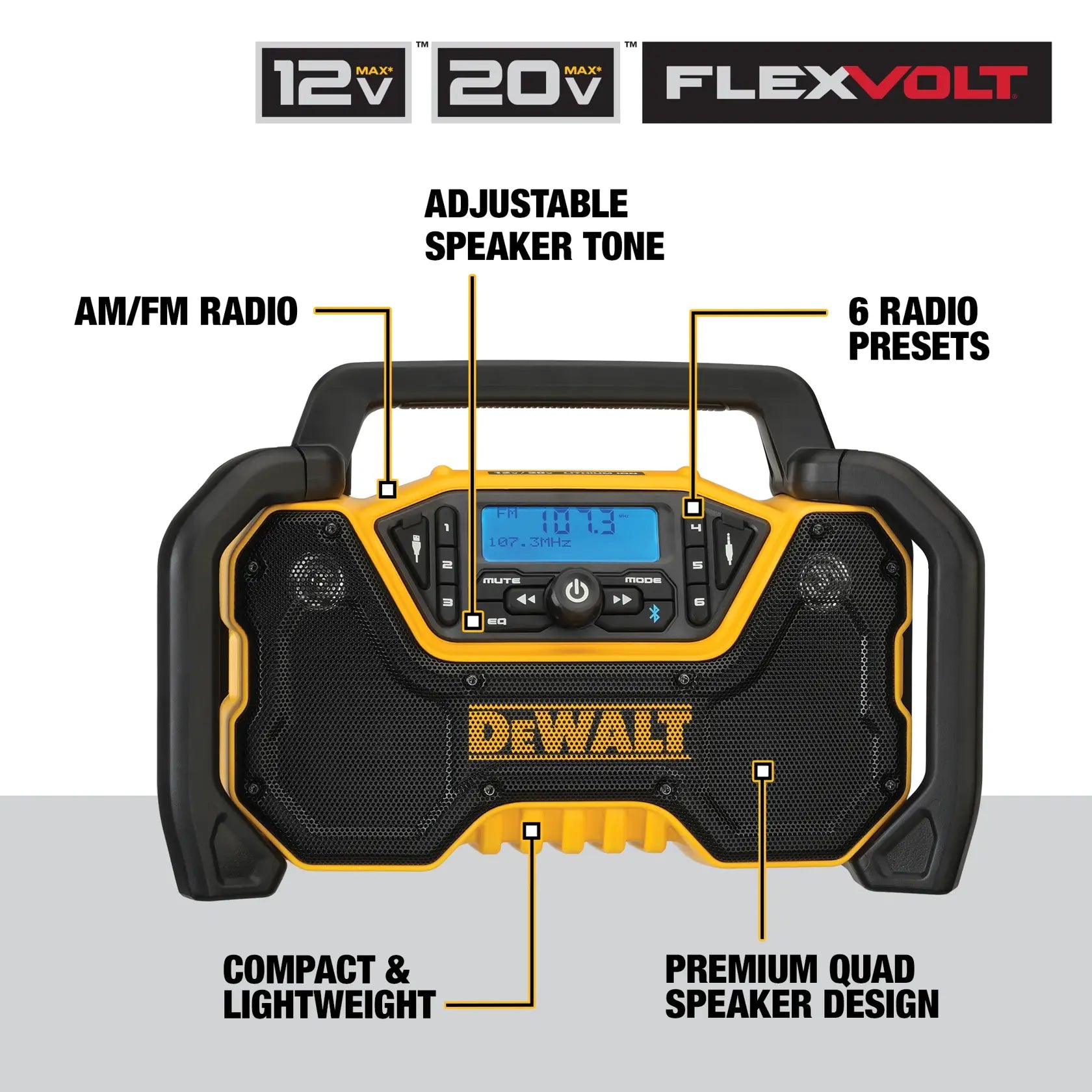 DeWalt DCR028B 12V/20V MAX Bluetooth Cordless Jobsite Radio (Tool Only) - image 6