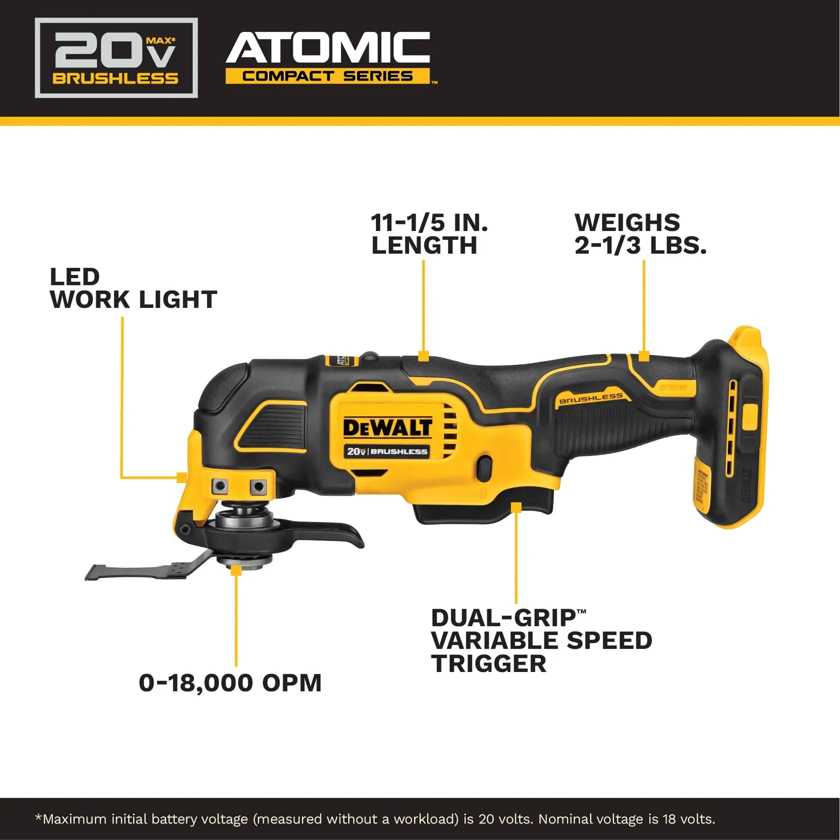 DeWalt DCS354PK ATOMIC 20V MAX Lithium-Ion Cordless Brushless Oscillating Tool Kit with 4.0 Ah Battery and (2) Blades - image 12