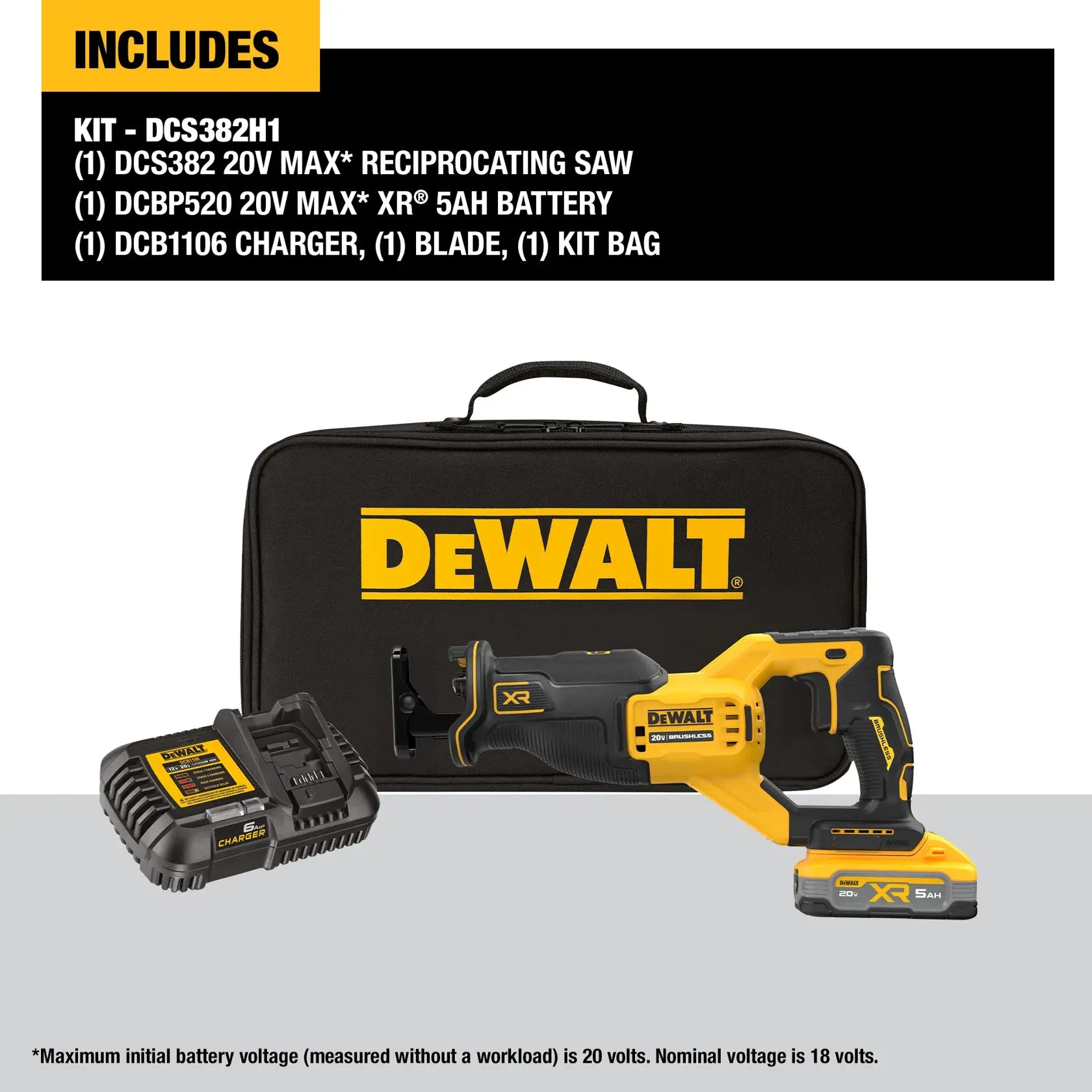 DeWalt DCS382H1 20V MAX XR Brushless Cordless Reciprocating Saw Kit with DEWALT POWERSTACK 5Ah Battery - image 5