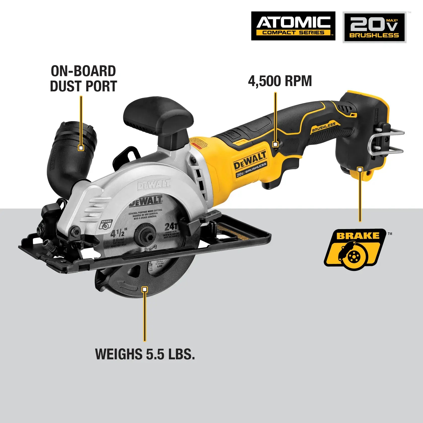 DeWalt DCS571B ATOMIC 20V MAX Brushless Cordless 4-1/2-in Circular Saw (Tool Only) - image 5