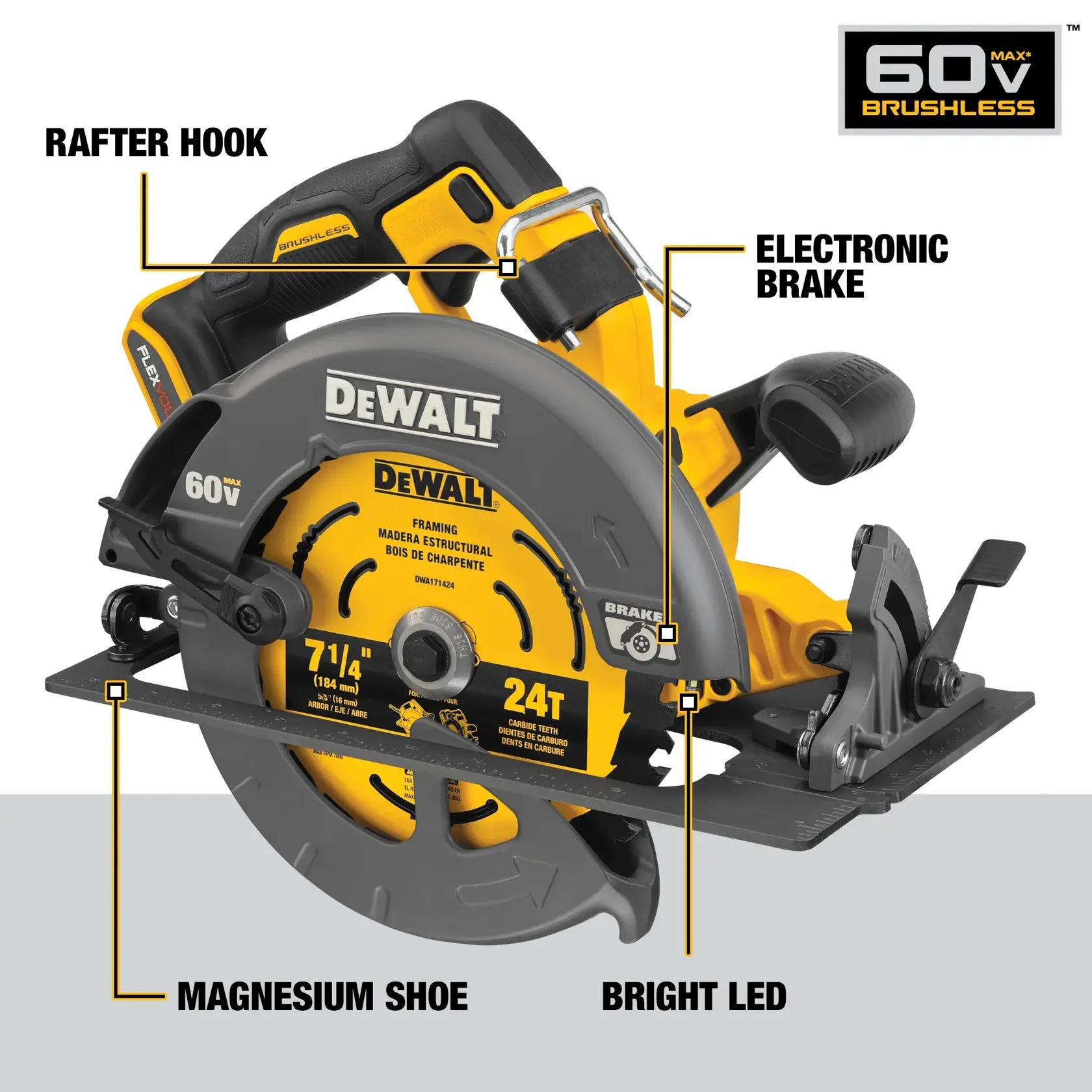 DeWalt DCS578X2 60V MAX Brushless 7-1/4-in Circular Saw With Electronic Brake Kit - image 4