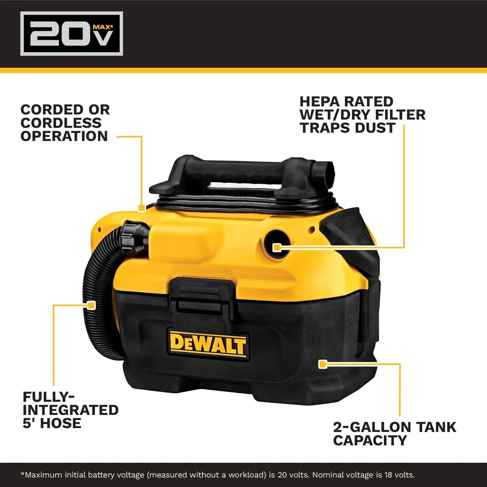 DeWalt DCV581H 20V MAX Cordless/Corded Wet-Dry Vacuum (Tool Only) - image 4
