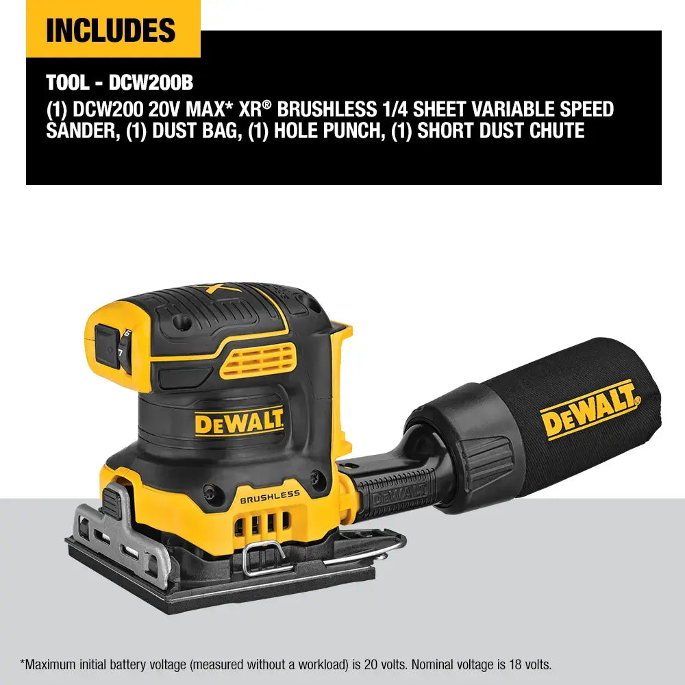 DeWalt DCW200B 20V MAX XR Brushless Cordless 1/4 Sheet Variable Speed Sander (Tool Only) - image 5