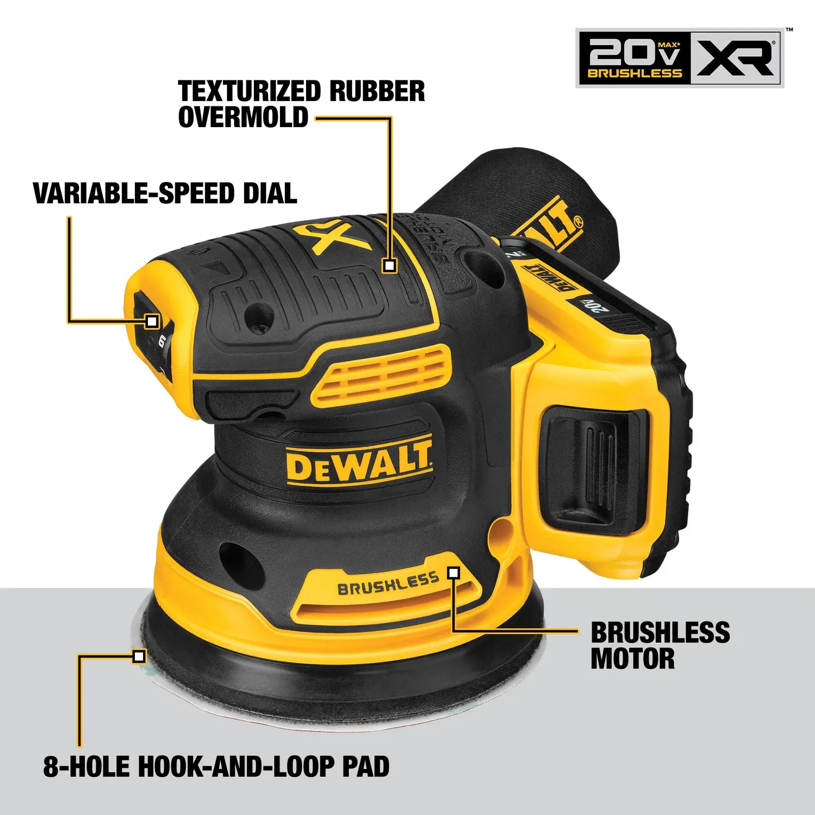 DeWalt DCW210D1 20V MAX XR Brushless 5-in Cordless Variable-Speed Random OrBital Sander Kit - image 4