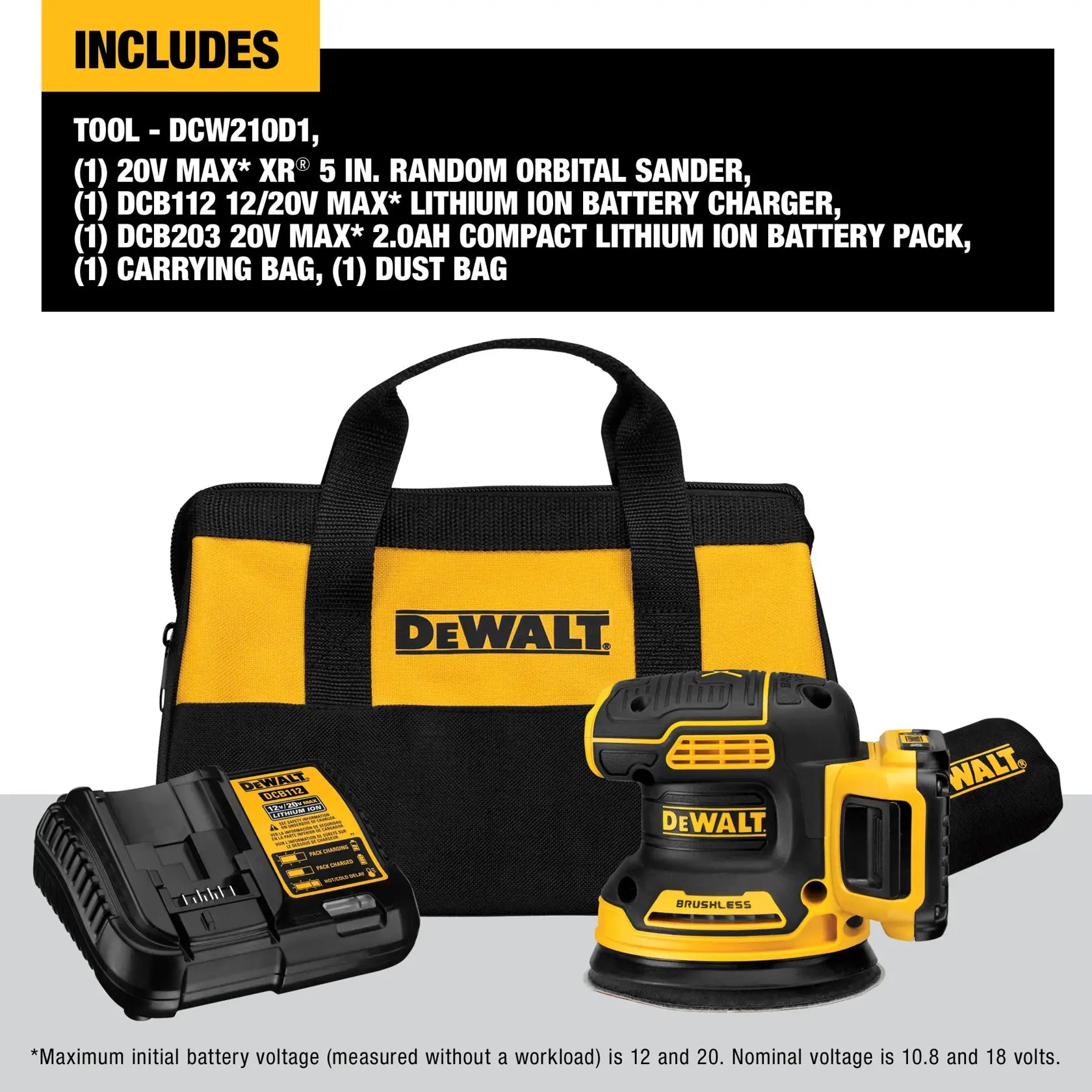 DeWalt DCW210D1 20V MAX XR Brushless 5-in Cordless Variable-Speed Random OrBital Sander Kit - image 5