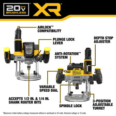 DeWalt DCW620B 20V MAX XR 2-1/4 Peak HP Plunge Router (Tool Only) - image 4