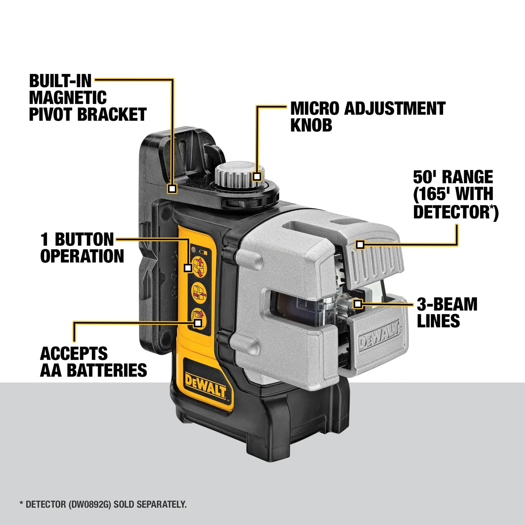 DeWalt DW089K Red Self-leveling 3-beam Cross Line Laser Level - image 3