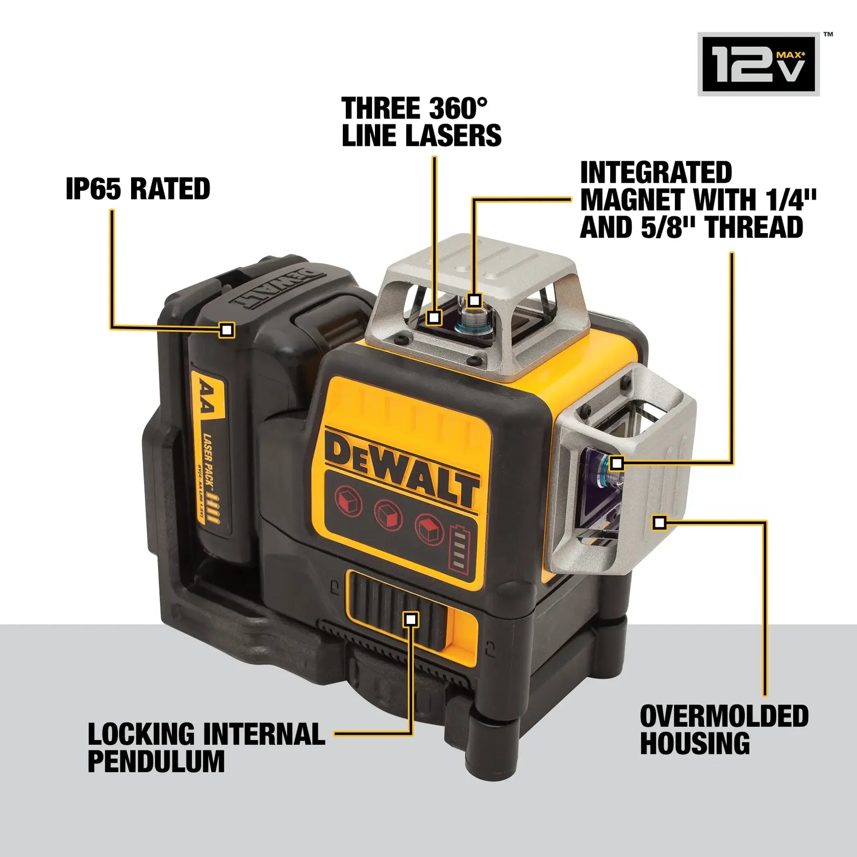DeWalt DW089LR 12V MAX Compatible Red 3 X 360 Line Laser - image 11