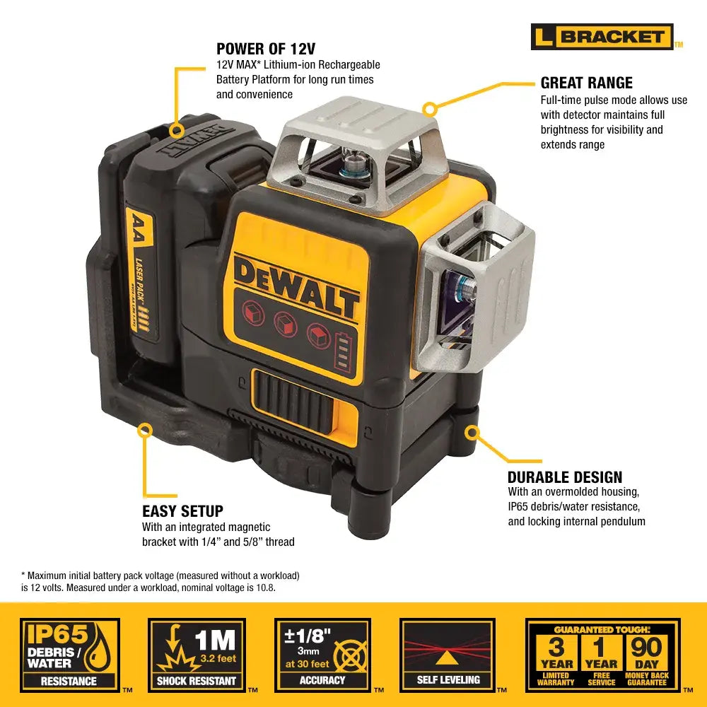 DeWalt DW089LR 12V MAX Compatible Red 3 X 360 Line Laser - image 16