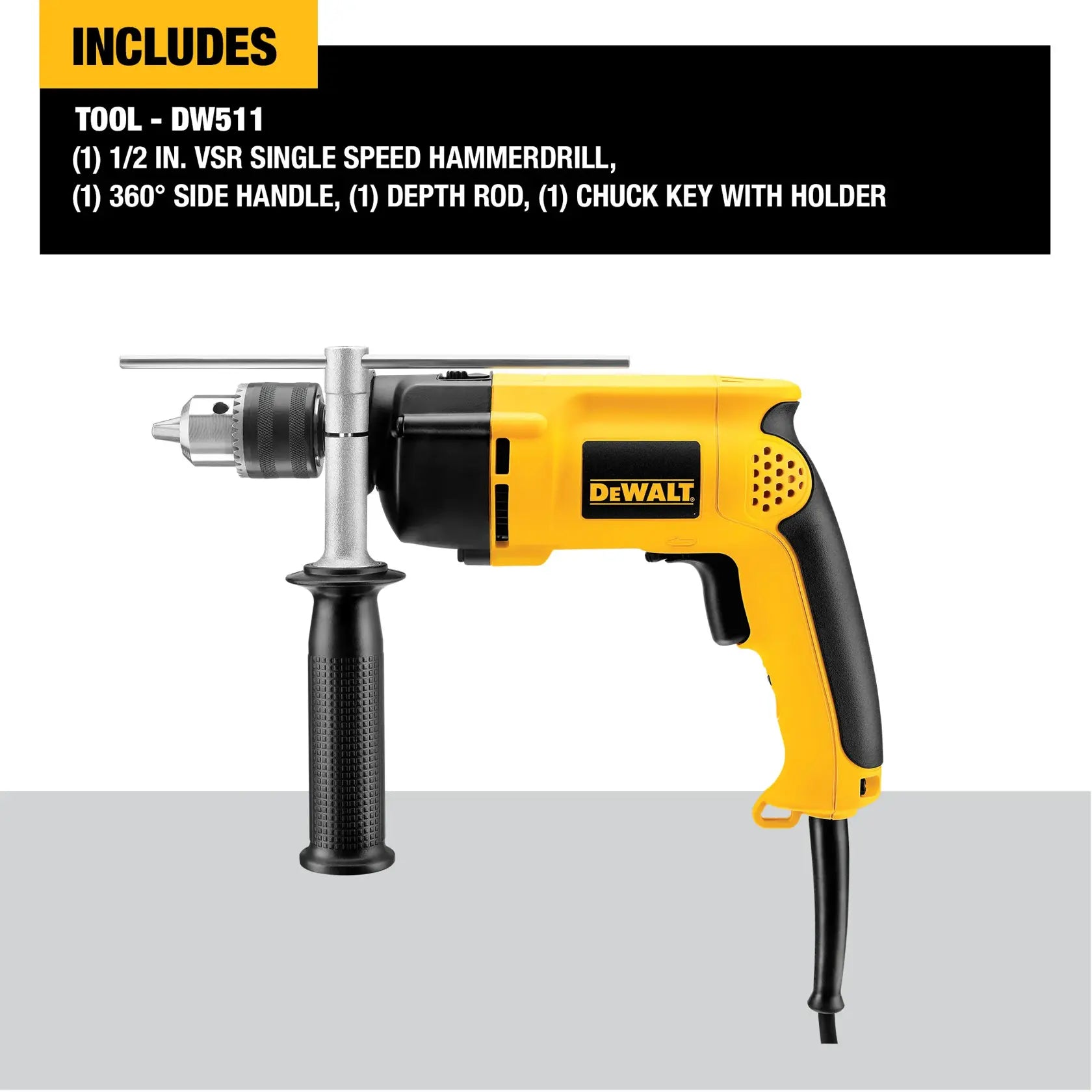 DeWalt DW511 1/2-in (13mm) VSR Single Speed Hammer Drill - image 3