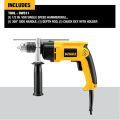 DeWalt DW511 1/2-in (13mm) VSR Single Speed Hammer Drill - image 3