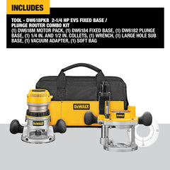 DeWalt DW618PKB 2-1/4 HP EVS Fixed Base / Plunge Router Combo Kit With Soft Start - image 3