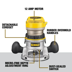 DeWalt DW618PKB 2-1/4 HP EVS Fixed Base / Plunge Router Combo Kit With Soft Start - image 4