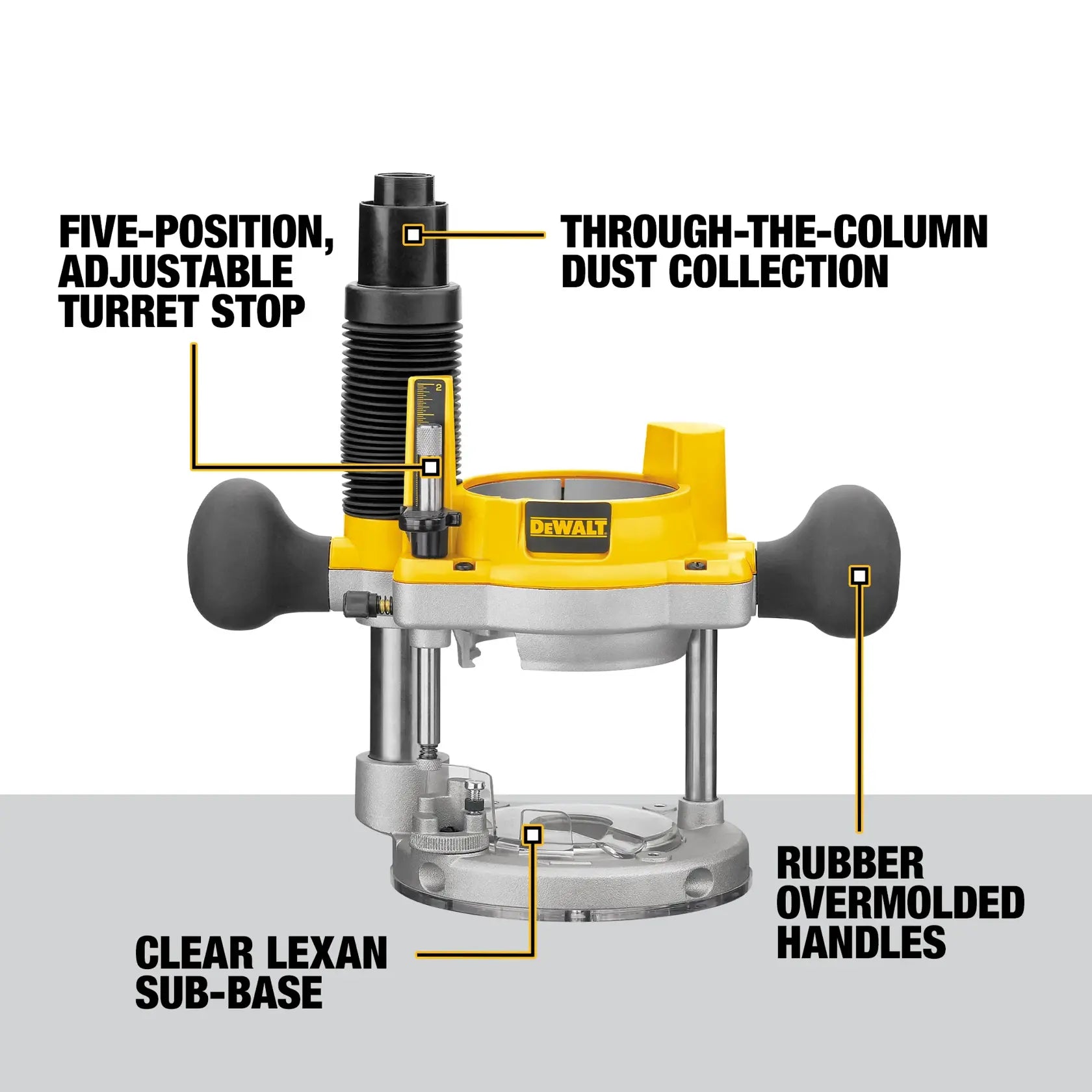 DeWalt DW618PKB 2-1/4 HP EVS Fixed Base / Plunge Router Combo Kit With Soft Start - image 5