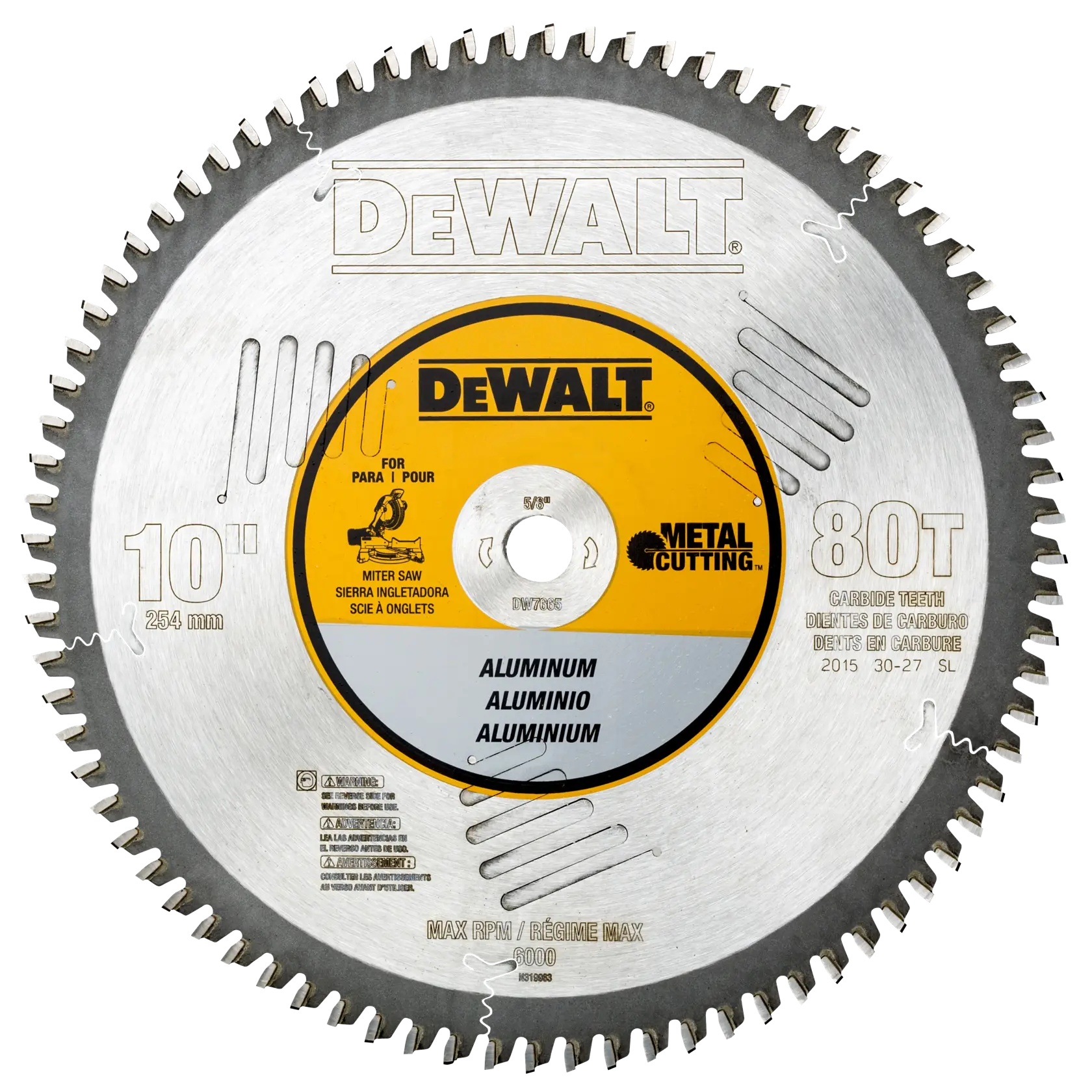 DeWalt DW7665 10" (254mm) 80T Aluminum Cutting Circular Saw Blade - image 1
