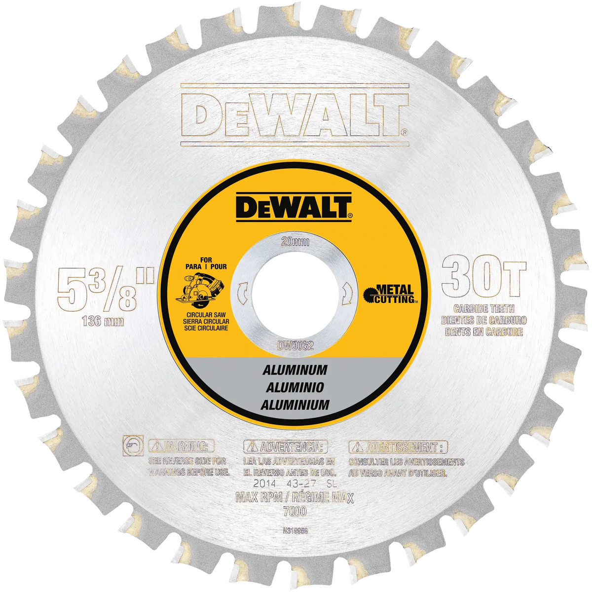 DeWalt DW9052 5-3/8" (136mm) 30T Aluminum Cutting Circular Saw Blade - image 1