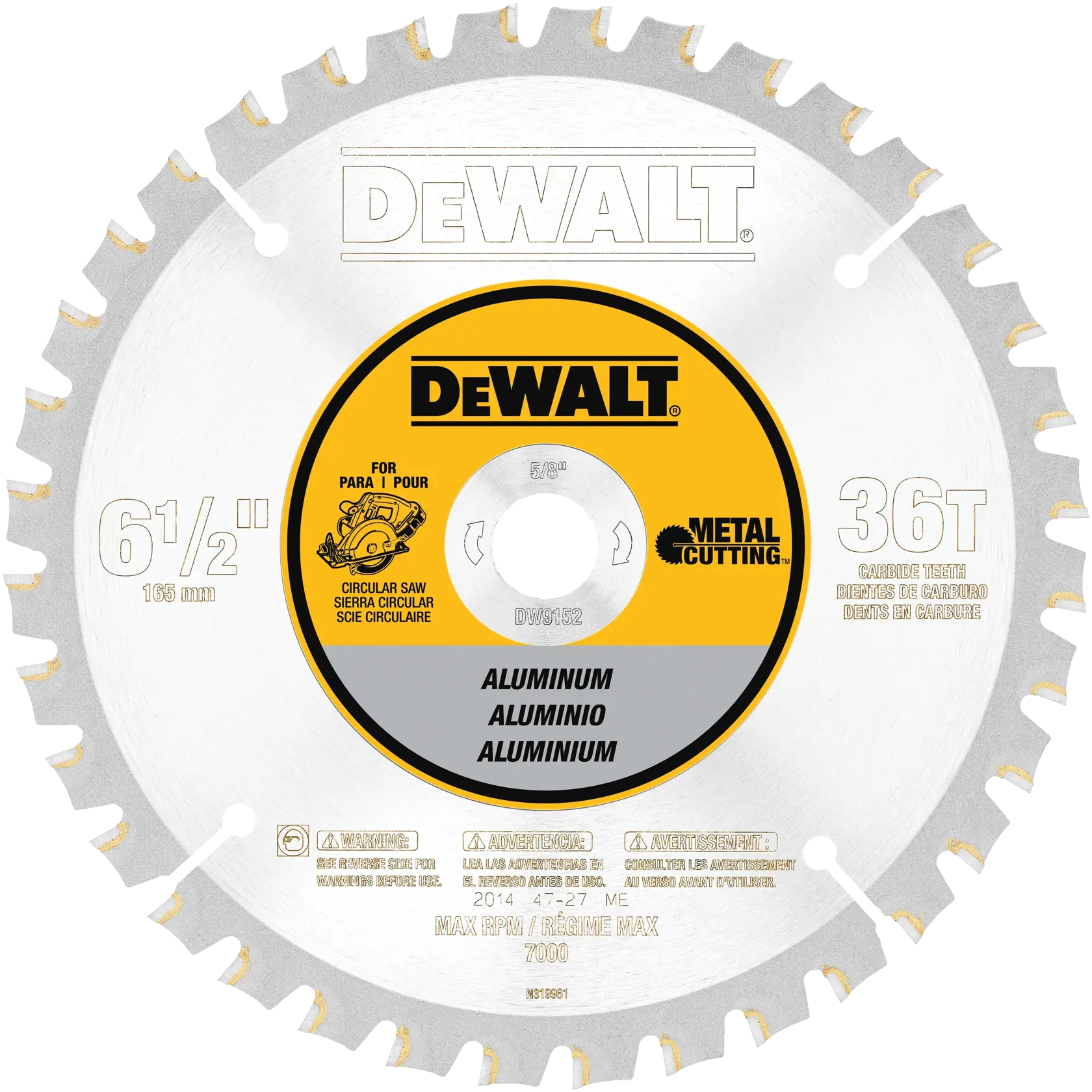 DeWalt DW9152 6-1/2" (165mm) 36T Aluminum and Metal Cutting Circular Saw Blade - image 1