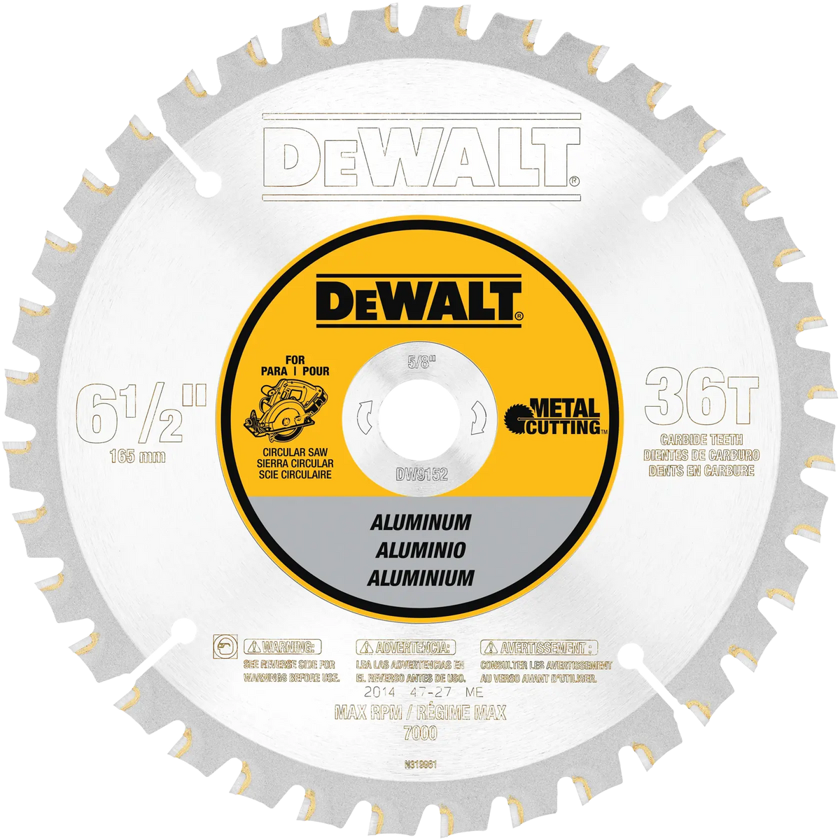 DeWalt DW9152 6-1/2" (165mm) 36T Aluminum and Metal Cutting Circular Saw Blade - image 1