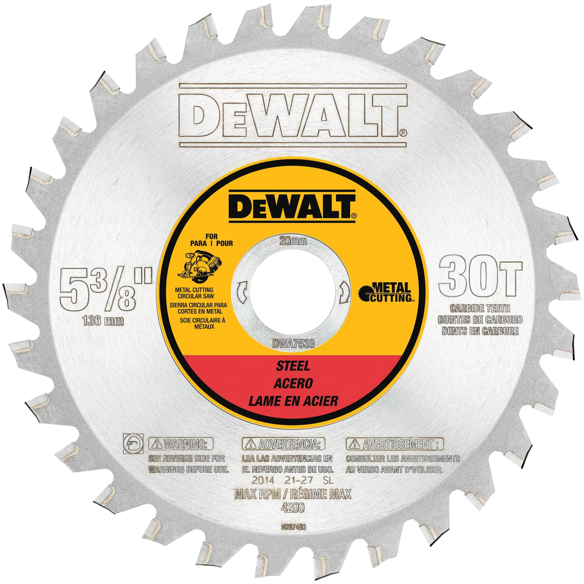 DeWalt DWA7538 5-3/8" 30T Ferrous Metal Cutting Saw Blade, 20mm Arbor - image 1