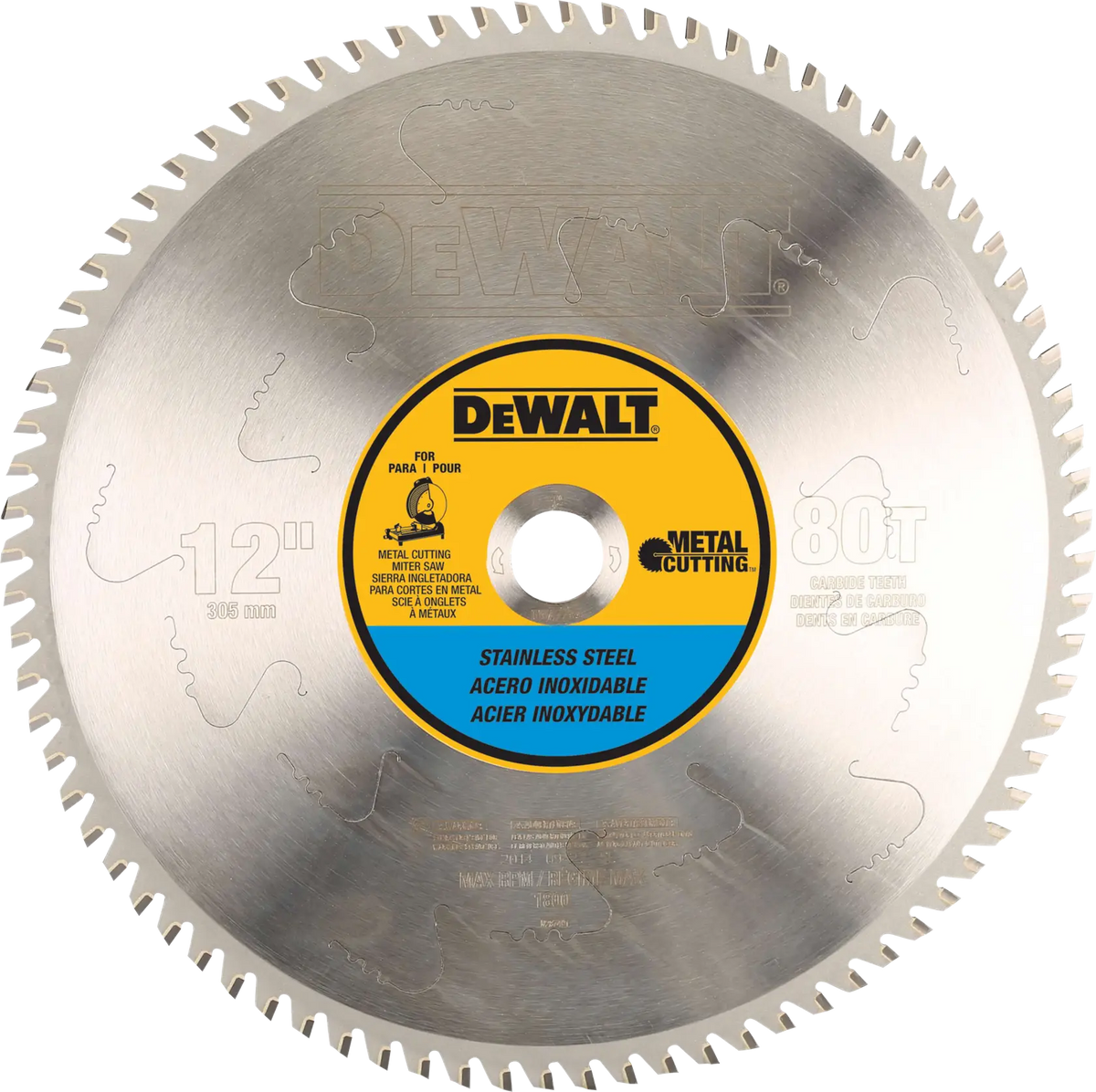 DeWalt DWA7739 12" 80T Stainless Steel Metal Cutting Saw Blade, 1" Arbor - image 1