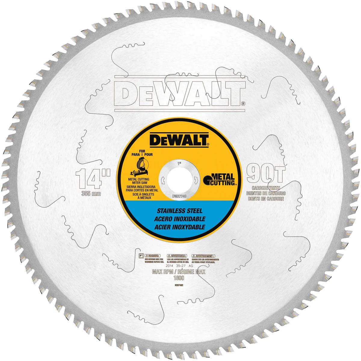 DeWalt DWA7749 14" 90T Stainless Steel Metal Cutting Saw Blade, 1" Arbor - image 1