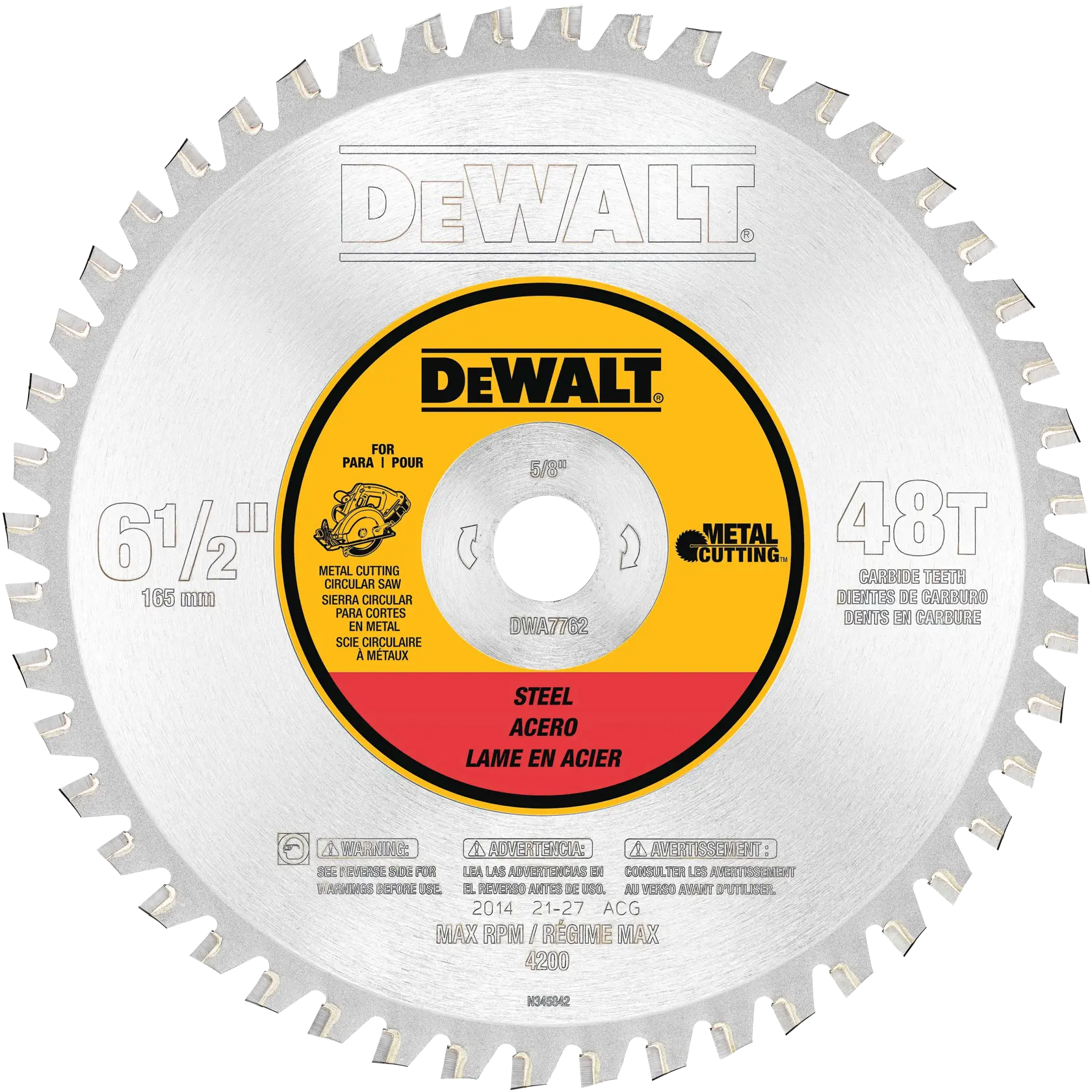 DeWalt DWA7762 6-1/2" 48T Ferrous Metal Cutting Saw Blade, 5/8" Arbor - image 1