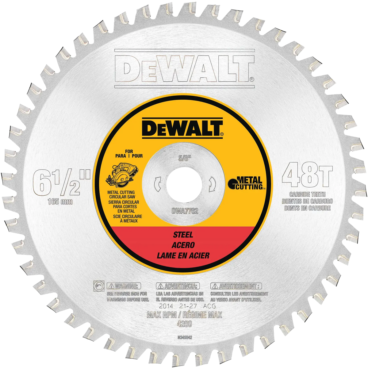 DeWalt DWA7762 6-1/2" 48T Ferrous Metal Cutting Saw Blade, 5/8" Arbor - image 1