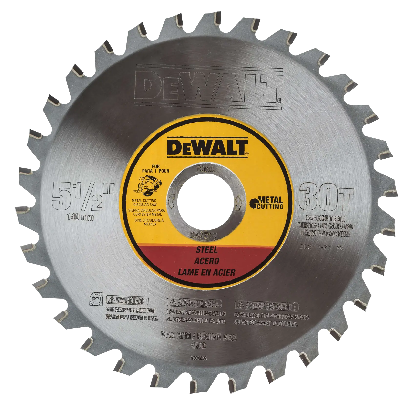 DeWalt DWA7770 5-1/2" 30T Ferrous Metal Cutting Saw Blade, 20mm Arbor - image 1