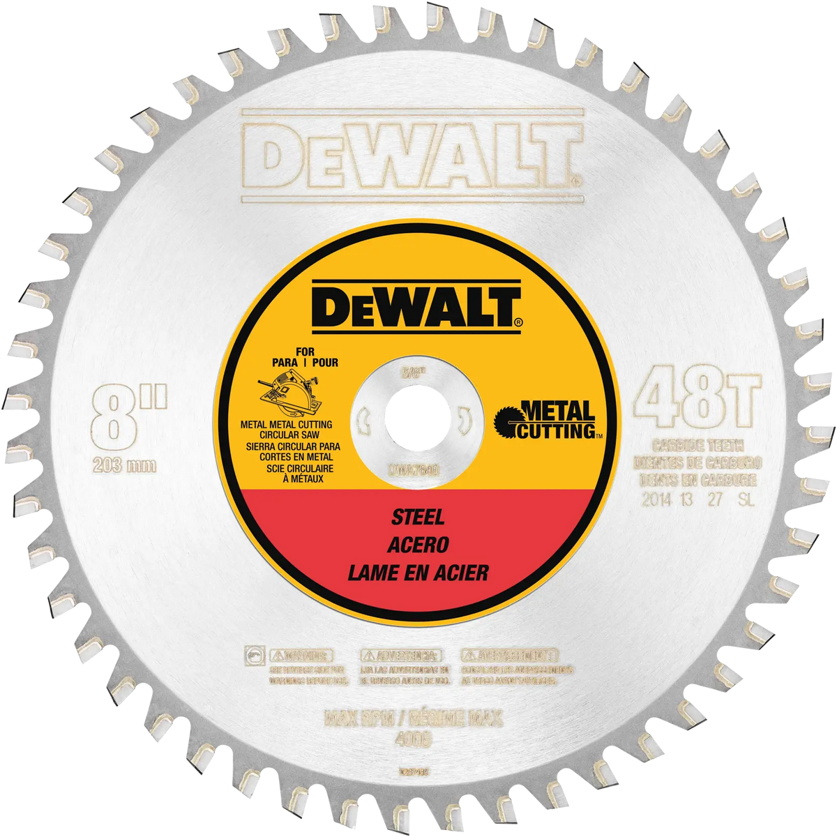 DeWalt DWA7840 8" 40T Ferrous Metal Cutting Carbide Saw Blade, 5/8" Arbor - image 1