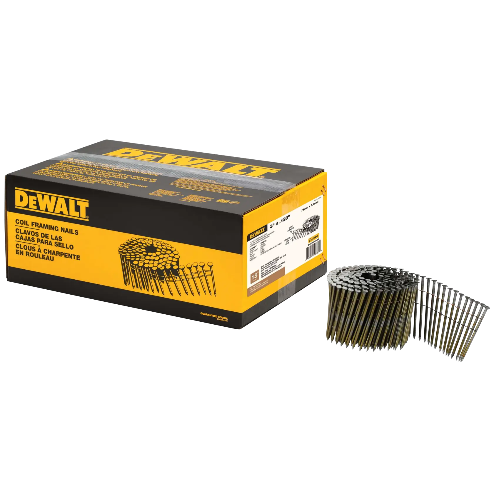 DeWalt DWC10P120D 3" x .120" Smooth Bright Coil Nails, 2,700-Pack - image 1